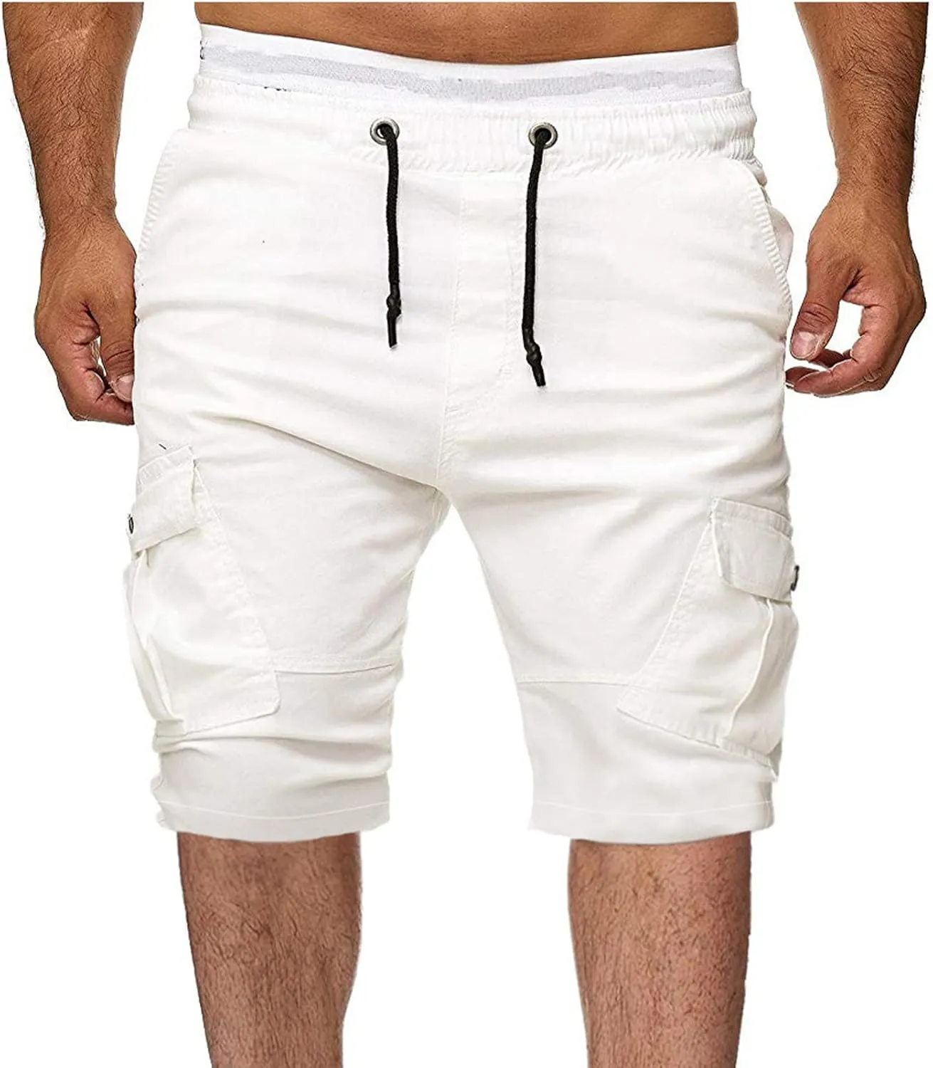 Muscularfit Cotton Shorts Men 2023 Slim Fit Drawstring Elastic Waist Multi Pockets Cargo Shorts Outdoor Solid Tooling Shorts