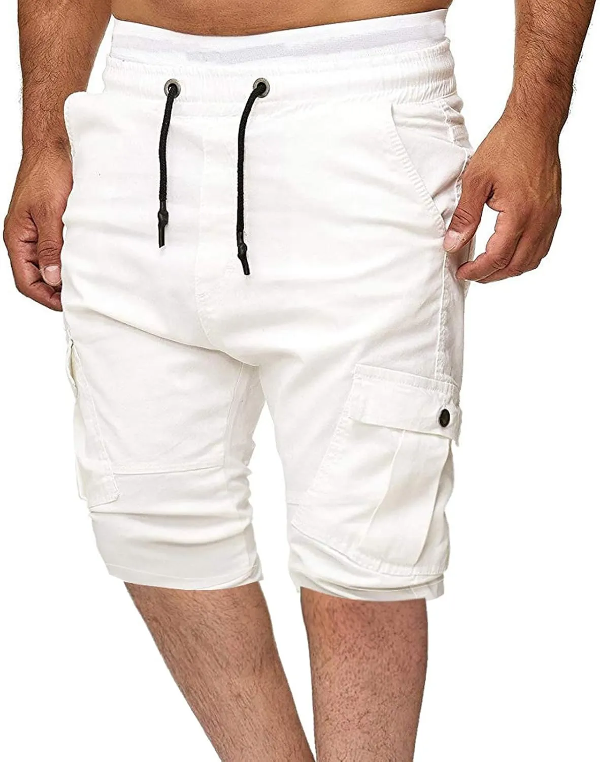Muscularfit Cotton Shorts Men 2023 Slim Fit Drawstring Elastic Waist Multi Pockets Cargo Shorts Outdoor Solid Tooling Shorts