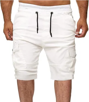 Muscularfit Cotton Shorts Men 2023 Slim Fit Drawstring Elastic Waist Multi Pockets Cargo Shorts Outdoor Solid Tooling Shorts
