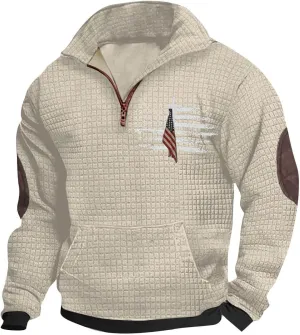Muscularfit Sweatshirts for Men No Hood Long Sleeve Waffle Stand Collar Pullover Casual Quarter-Zip Lightweight Tee Shirts