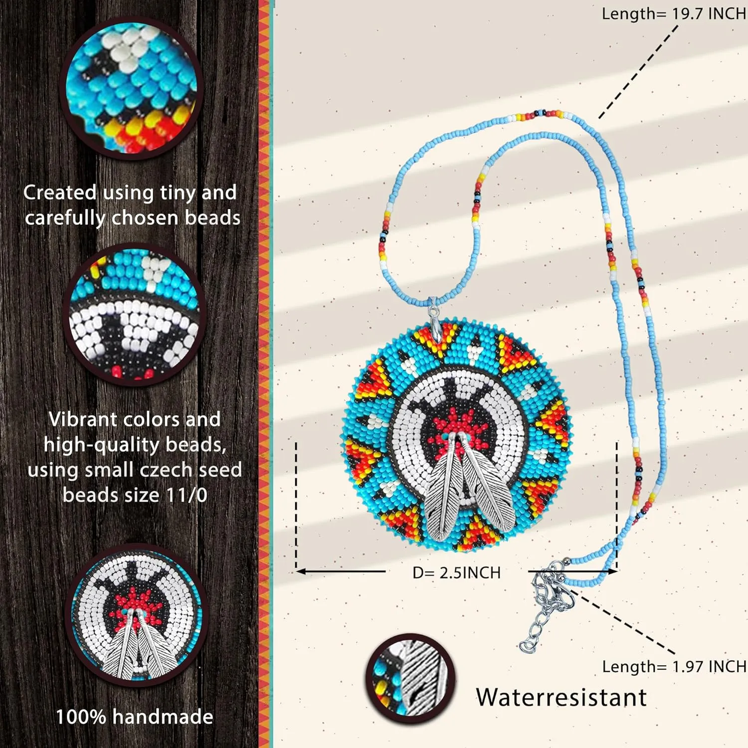 Native American Beaded Handmade Necklace, Indigenous Women Necklace Pendant With Native American Style for Woman