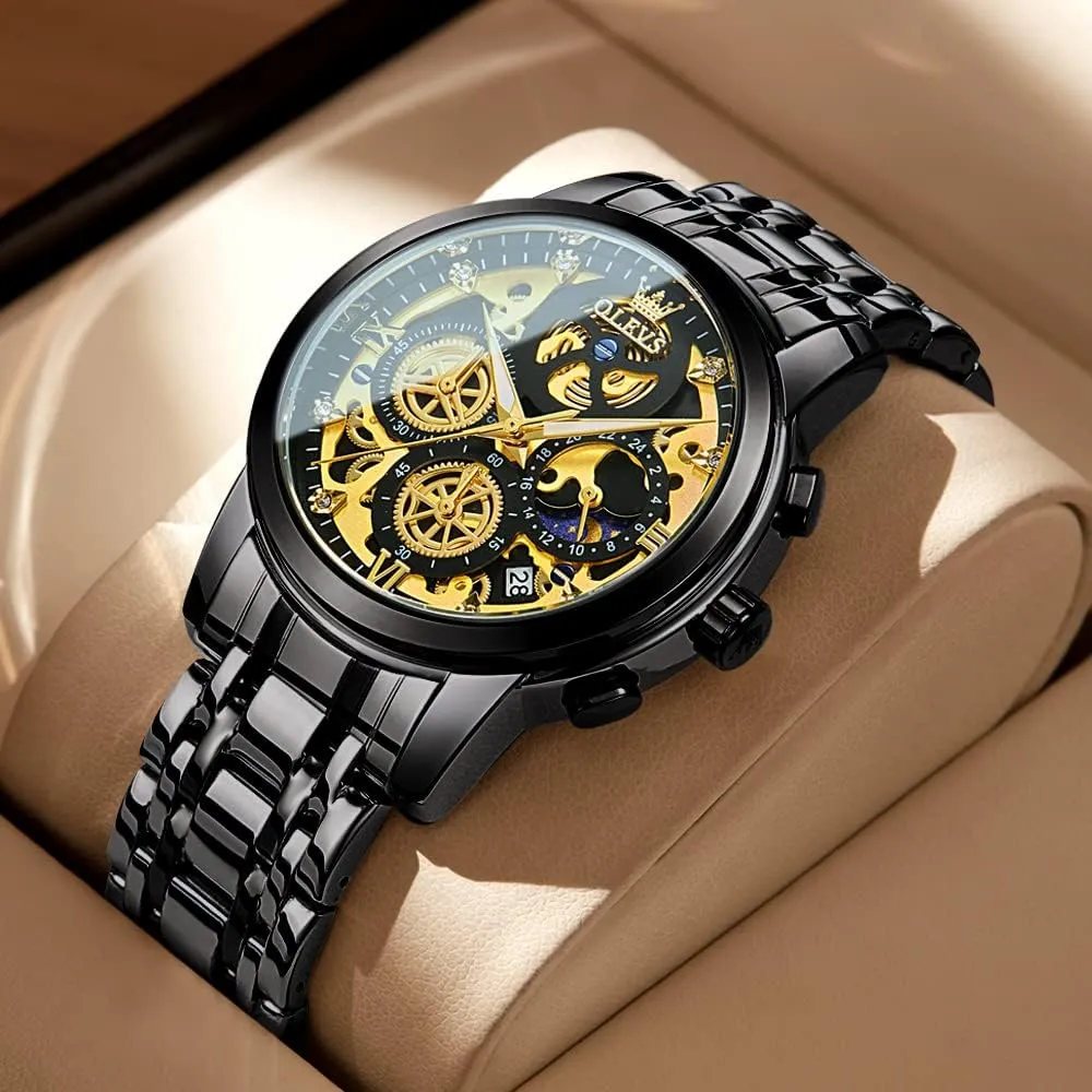 OLEVS Mens Watch Chronograph Luxury Diamond Dress Business Analog Quartz Wrist Watches Stainless Steel Waterproof Luminous