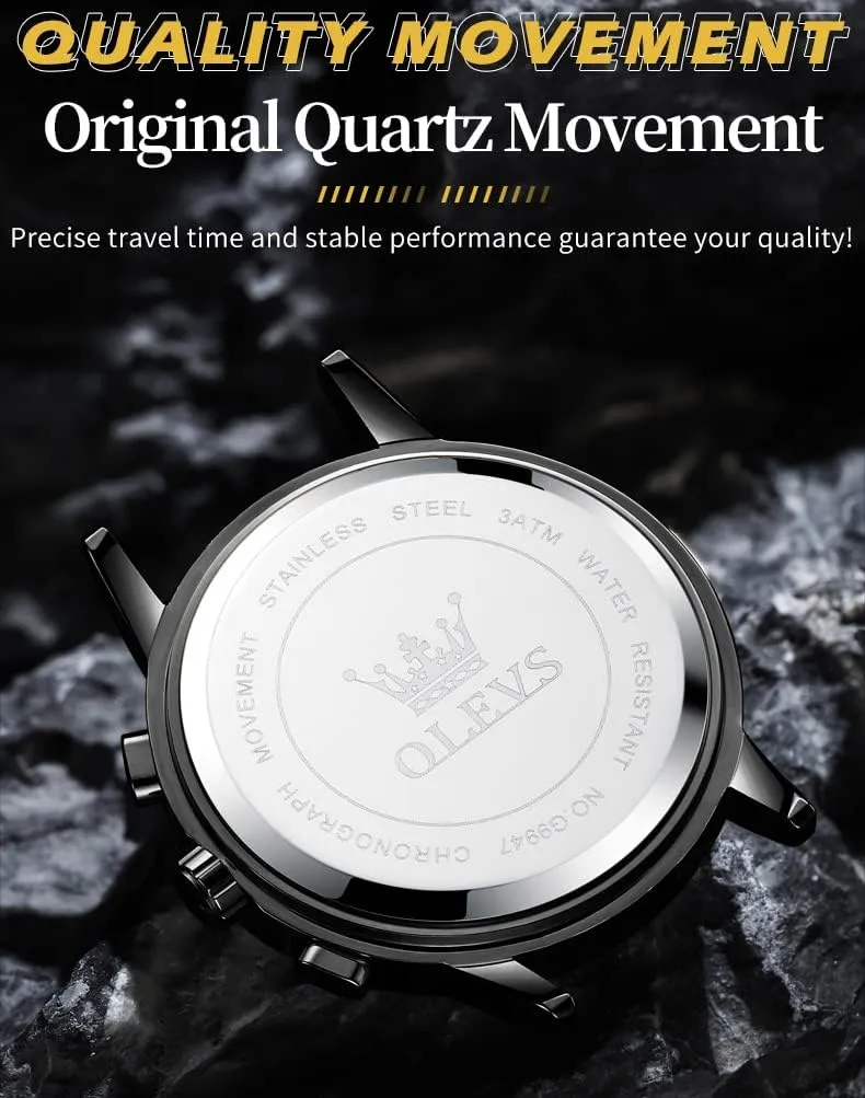 OLEVS Mens Watch Chronograph Luxury Diamond Dress Business Analog Quartz Wrist Watches Stainless Steel Waterproof Luminous