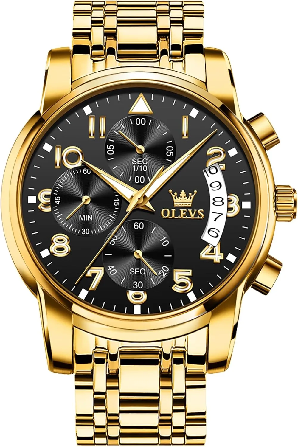 OLEVS Men's Watch, Multifunction Stainless Steel Mens Chronograph Watch with Date, Easy to Read Diamonds Arabic Numerals Dress Watches for Men, Classic Waterproof Luminous Analog Quartz Male Watch