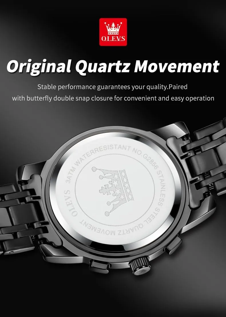 OLEVS Mens Watches Luxury Business Stainless Steel Chronograph Moon Phase Waterproof Date Analog Quartz Dress Watches for Men,Silver/Blue/Black/Gold Dial
