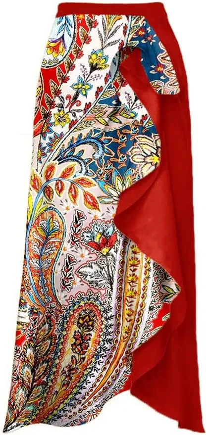 One Swimsuits for Women Floral Swimwear with Long Skirt Sarongs Tankini Bathing Suit Vacation Beachwear Bikini Set