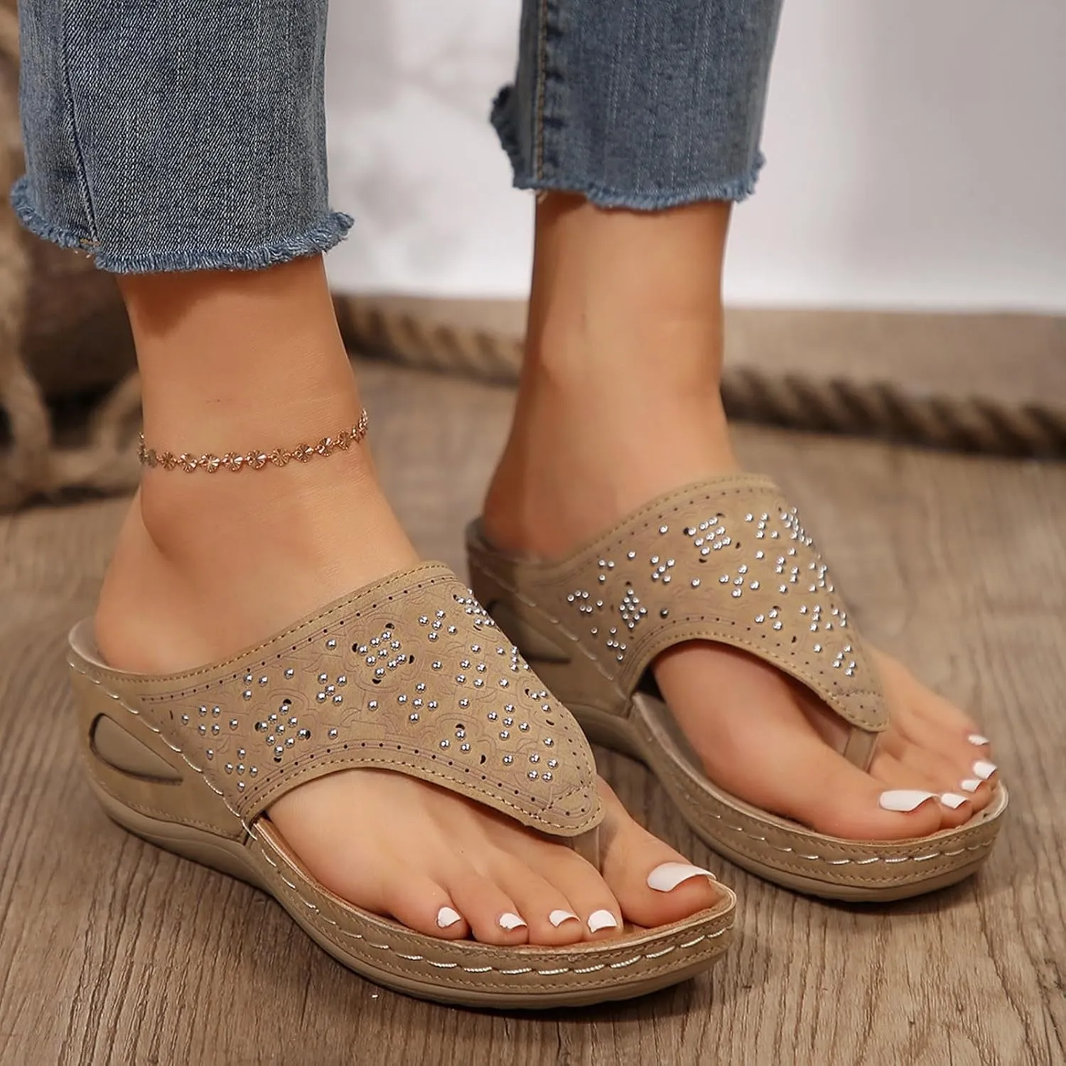 Orthopedic Sandals for Women Wide Width Breathable Mesh Hollow Sports Non-Slip Wedge Flip-Flops Summer Sandals Open Toe