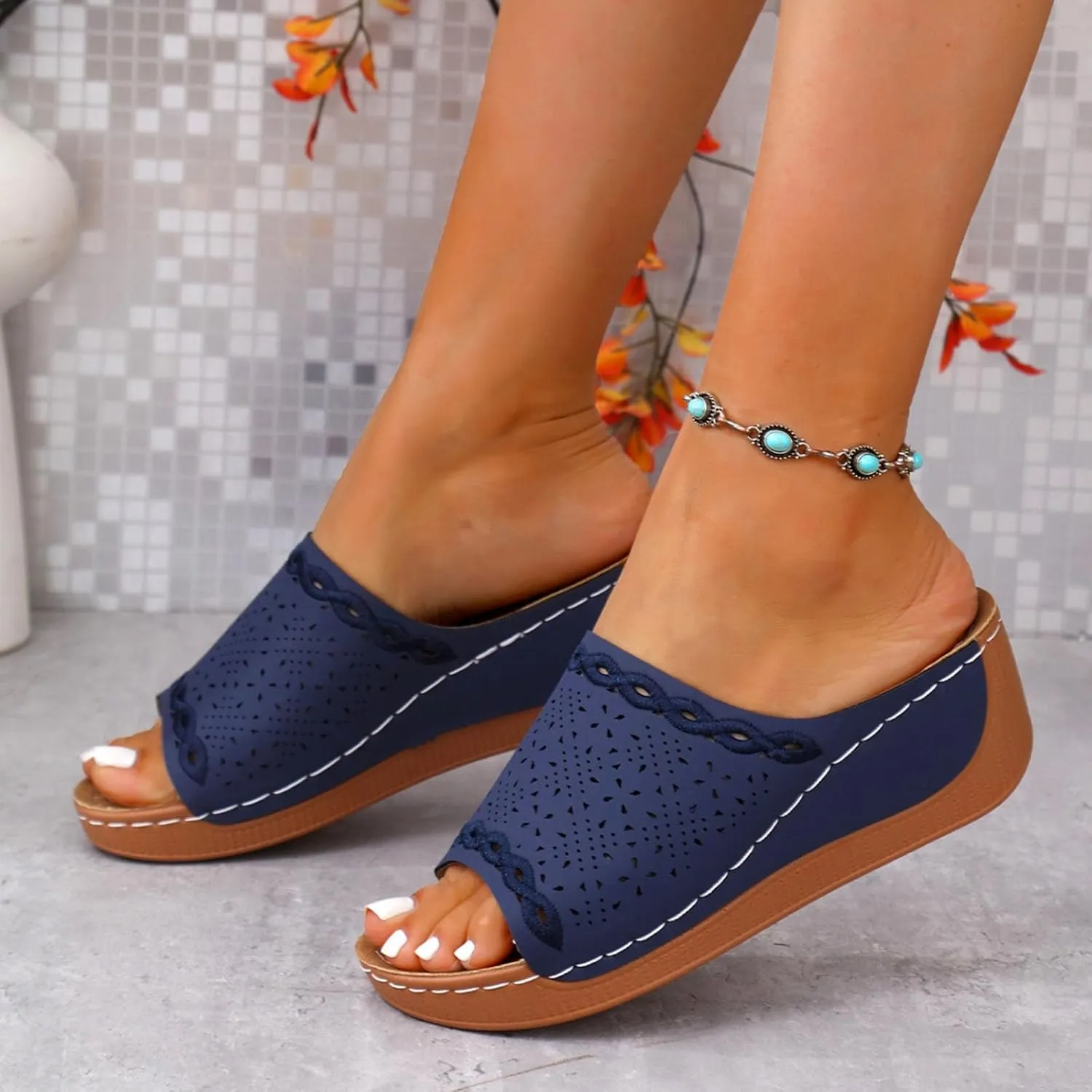 Orthopedic Wedge Sandals for Women 2025 Hollow Arch Support Slides Comfortable Breathable Slippers Walking Shoes