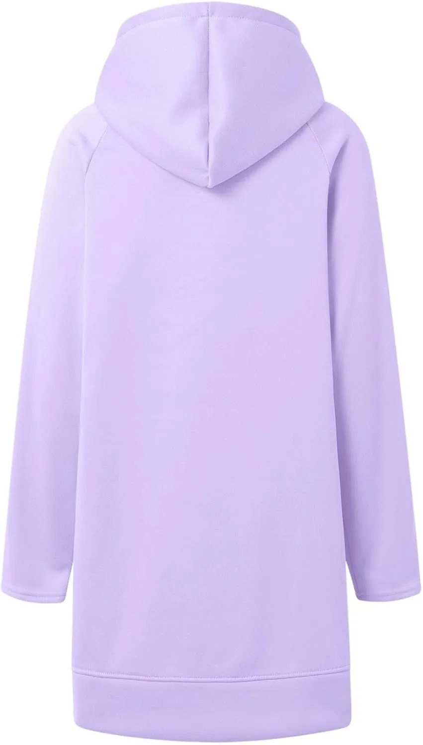 Oversized Hoodie Dress for Women Casual Drawstring Long Sweatshirt with Pocket Bow love Graphic Print Split Hem Shirt