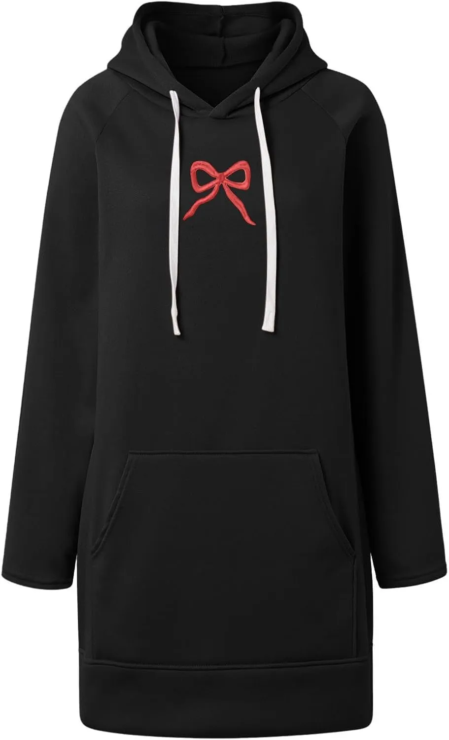 Oversized Hoodie Dress for Women Casual Drawstring Long Sweatshirt with Pocket Bow love Graphic Print Split Hem Shirt