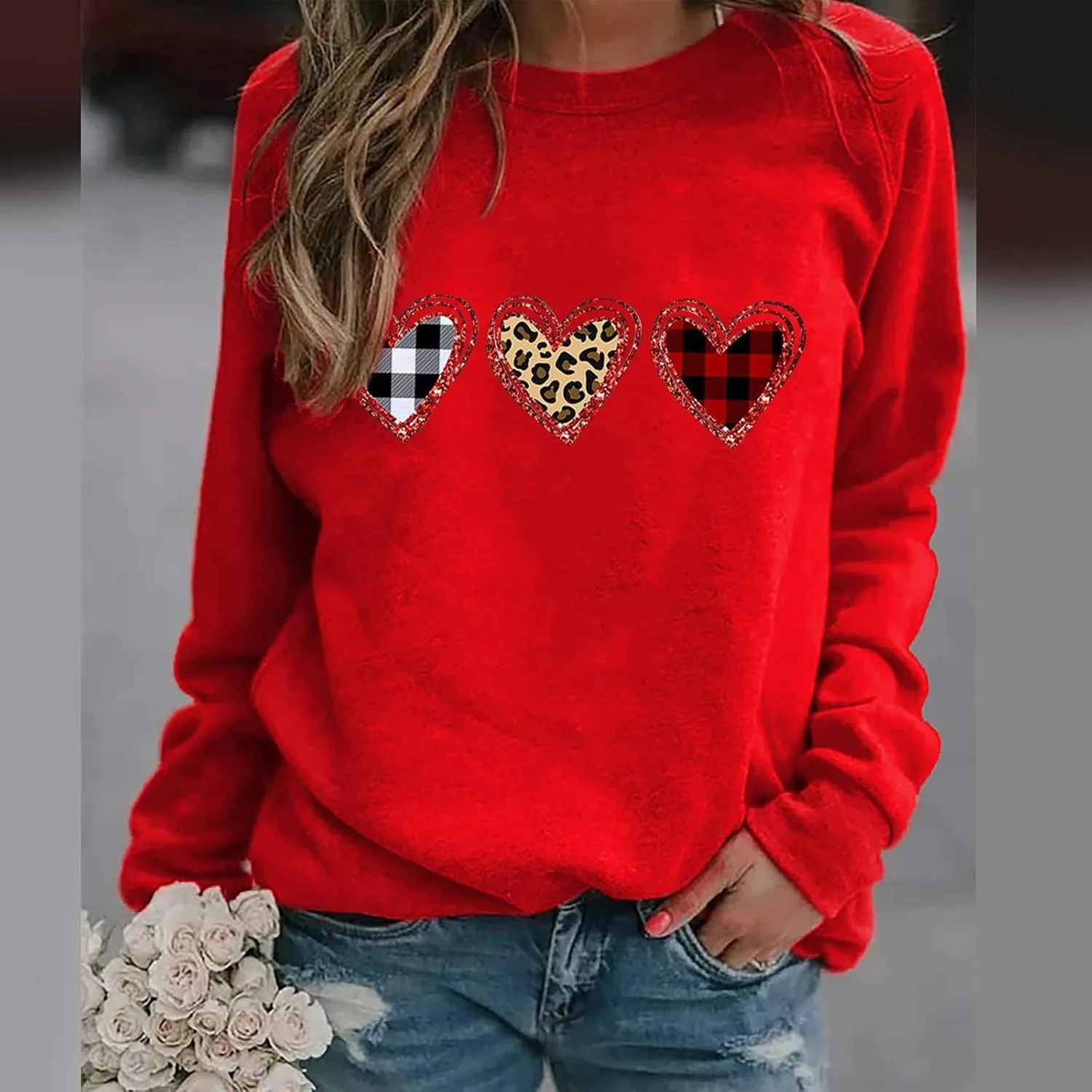 Oversized Sweatshirt for Women Valentines Sweatshirts Long Sleeve Crewneck Pullover Fashion Graphic Sweatshirts