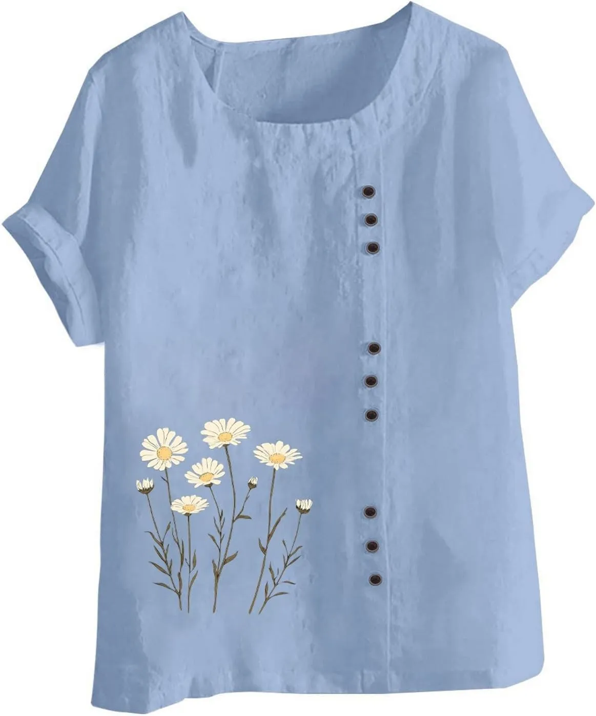 Oversized Tshirts for Women Casual Cotton Linen Short Sleeve Tee Blouse Round Neck Going Out Loose Workout Tops