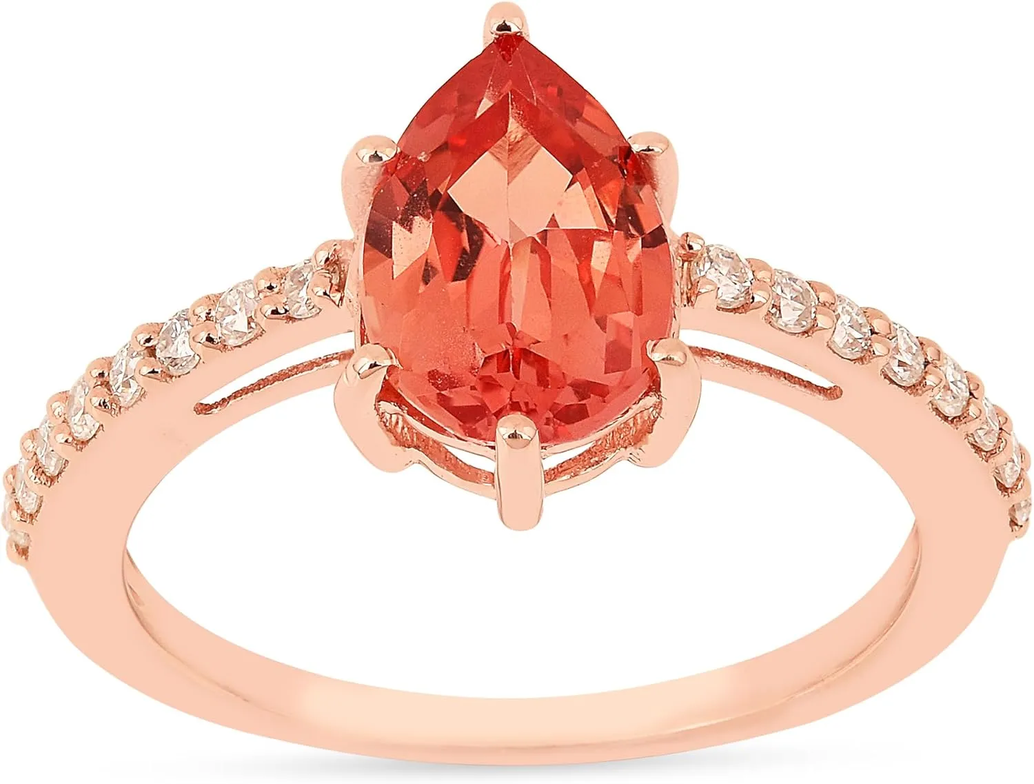 Peach Padparadscha Sapphire Teardrop Ring Lab Grown Pink Orange Sapphire Ring For Women- Peach Teardrop Solitaire 14k Rose Gold Over Silver Ring For Her