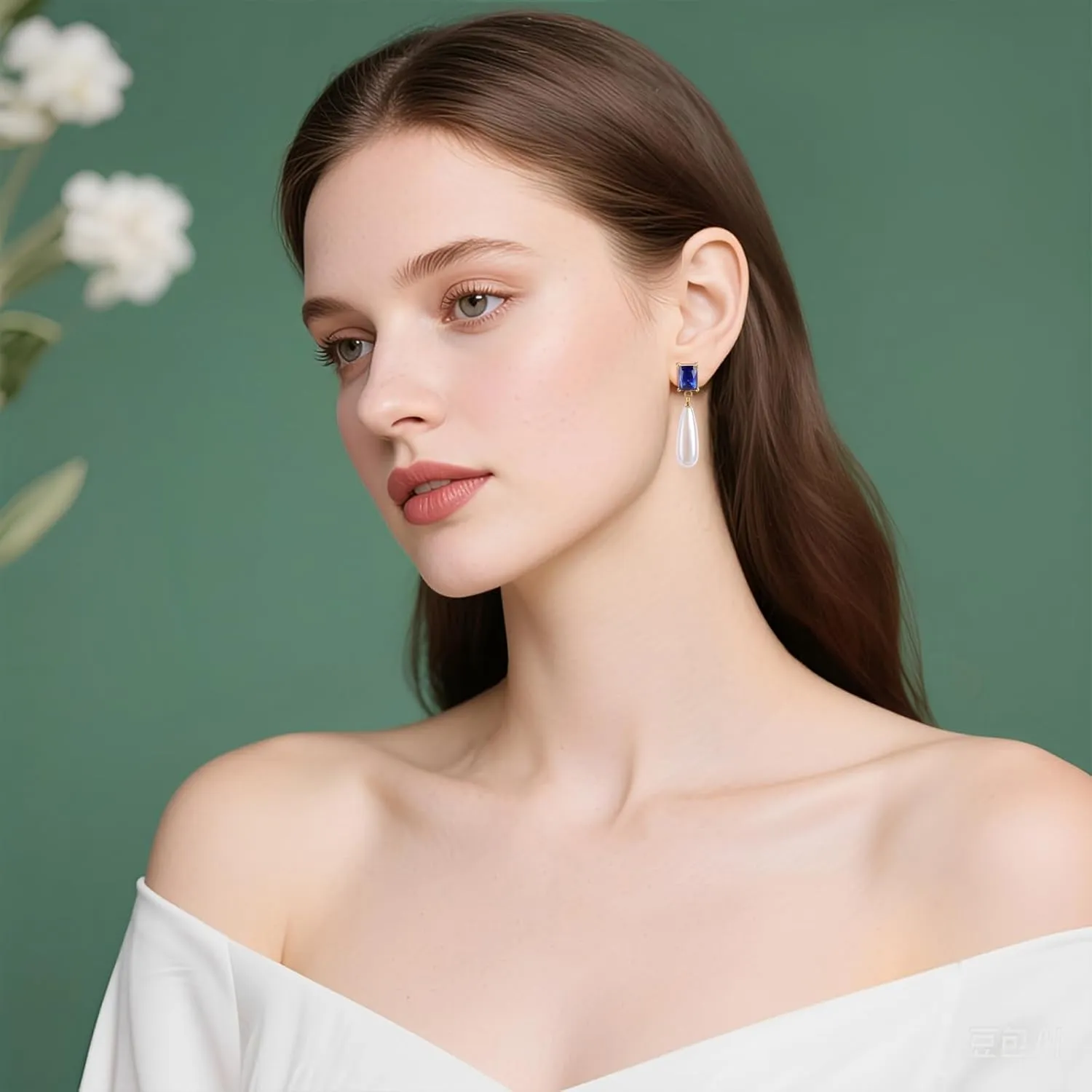 Pearl Emerald Cut Birthstone Earring 18k Gold Plated Cubic Zirconia Drop Earring Pearl Dangle Earrings Pearl Jewelry Birthday Gifts for Women