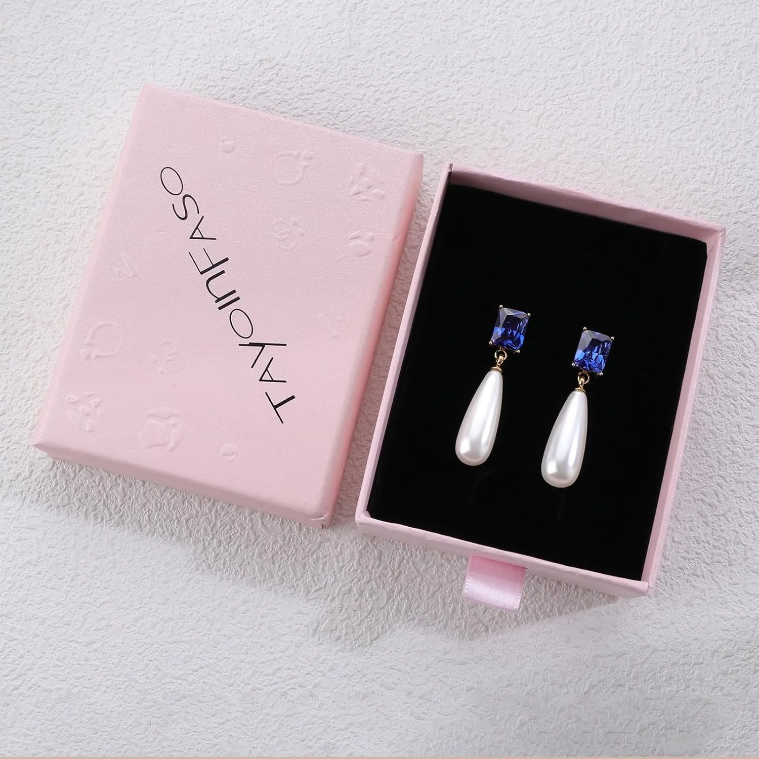 Pearl Emerald Cut Birthstone Earring 18k Gold Plated Cubic Zirconia Drop Earring Pearl Dangle Earrings Pearl Jewelry Birthday Gifts for Women