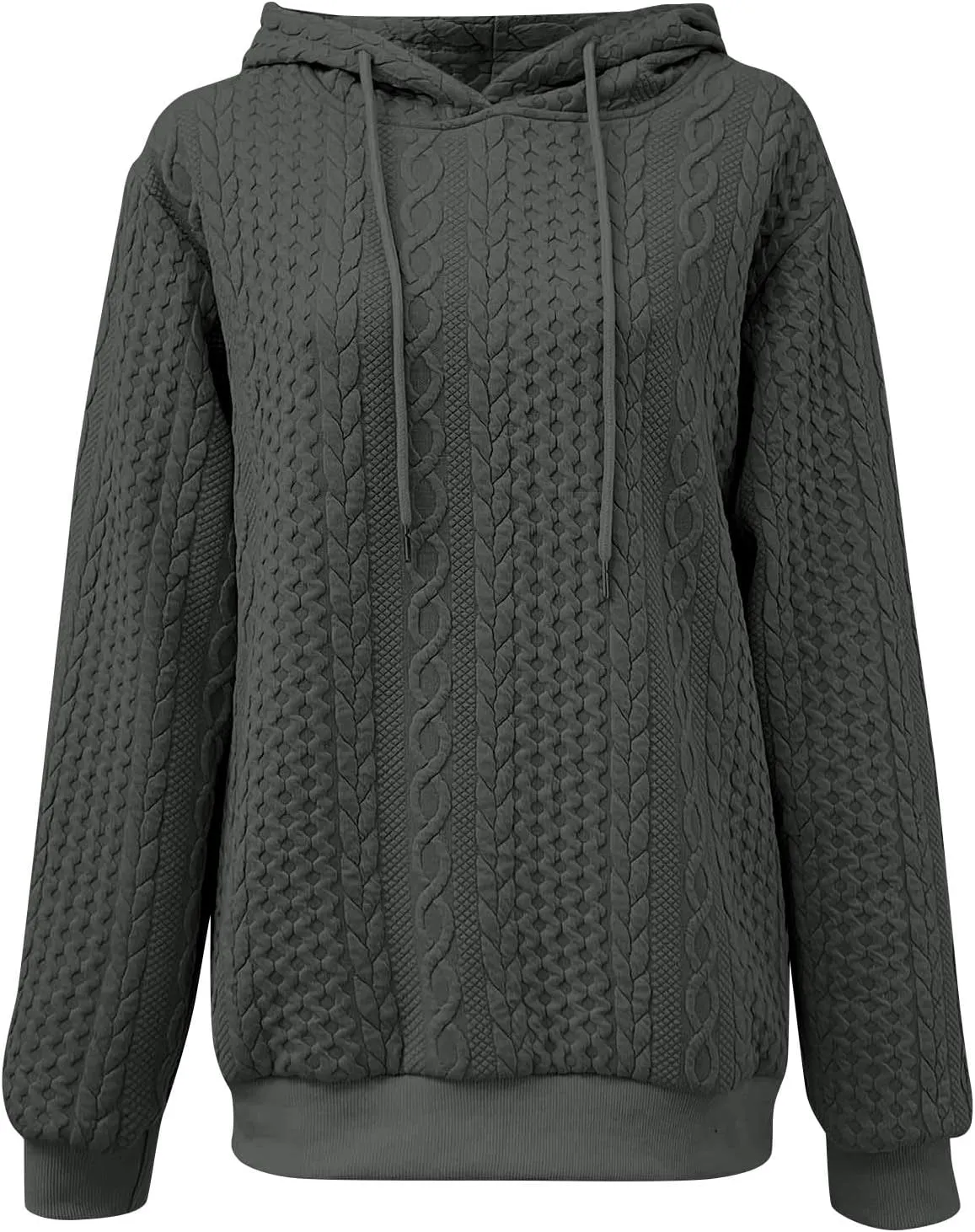 PETYCZEN Fall Sweatshirts for Women Casual Long Sleeve Lightweight Cable Knit Oversized Hoodie Drawstring Pullover Tops