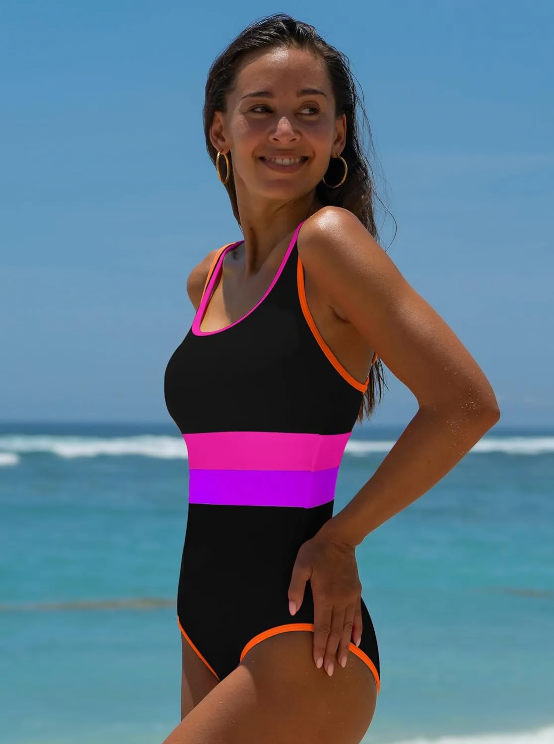 popvil Women's One Piece Swimsuits 2025 Tummy Control -Slimming Bathing Suit Neon 1 Piece Beach Outfit Sexy Sport Swim Suits