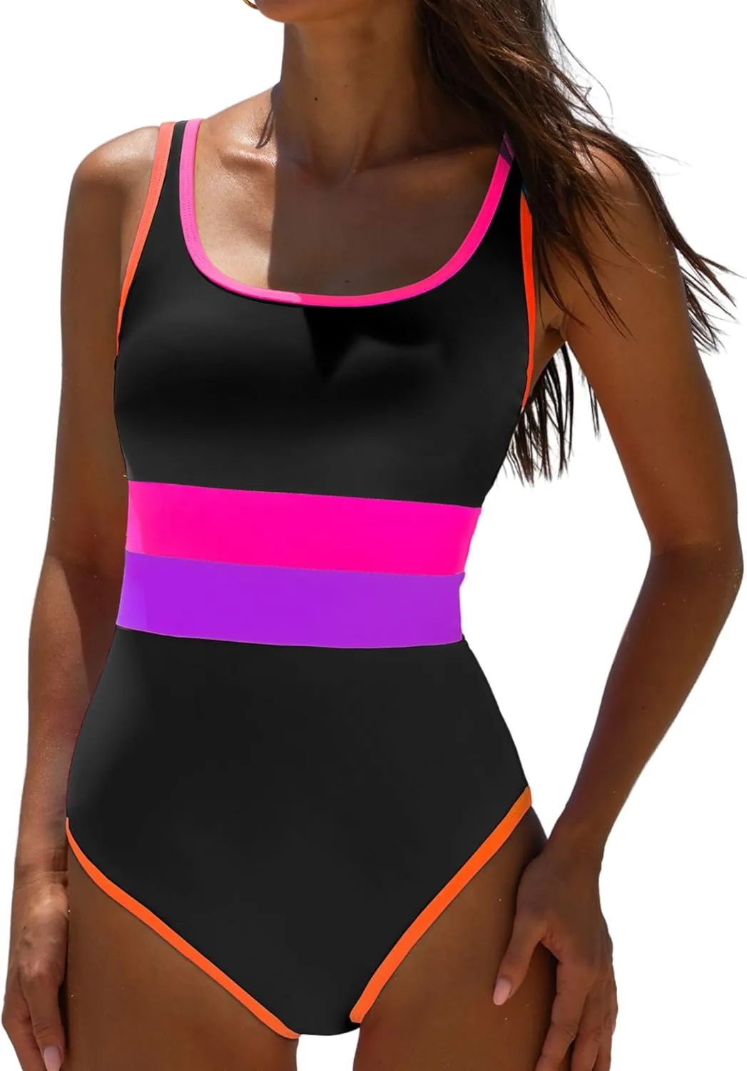 popvil Women's One Piece Swimsuits 2025 Tummy Control -Slimming Bathing Suit Neon 1 Piece Beach Outfit Sexy Sport Swim Suits