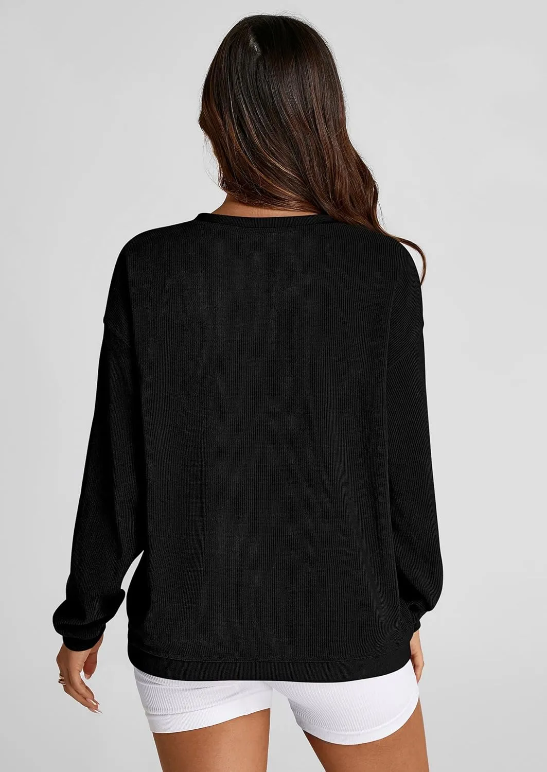 PRETTYGARDEN Women's Oversized Sweatshirt Ribbed Corduroy Crewneck Long Sleeve Loose Fit Casual Going Out Pullover Tops