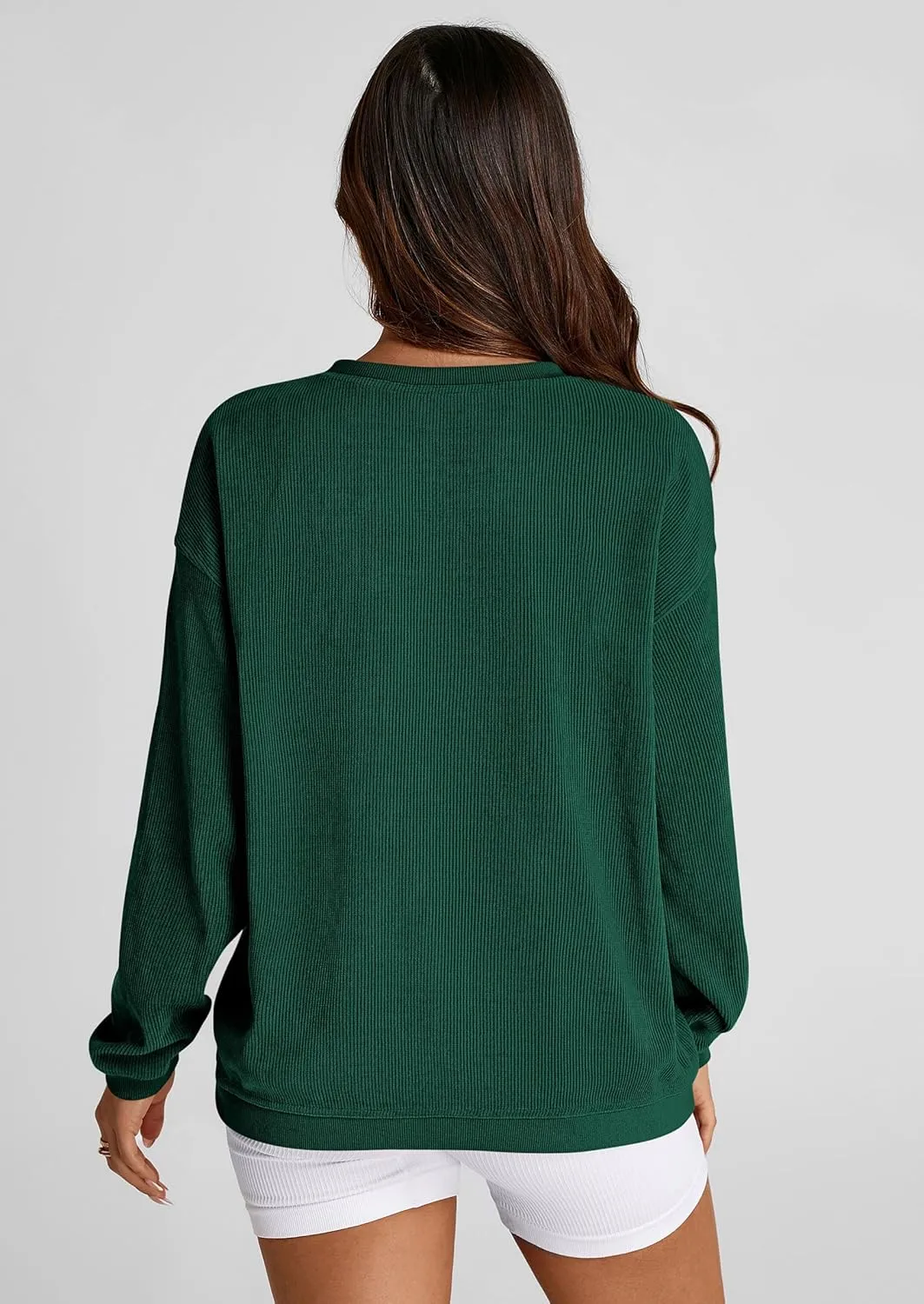 PRETTYGARDEN Women's Oversized Sweatshirt Ribbed Corduroy Crewneck Long Sleeve Loose Fit Casual Going Out Pullover Tops