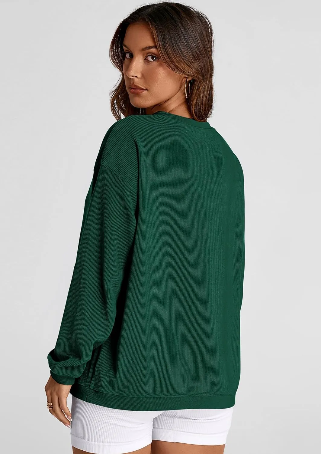 PRETTYGARDEN Women's Oversized Sweatshirt Ribbed Corduroy Crewneck Long Sleeve Loose Fit Casual Going Out Pullover Tops