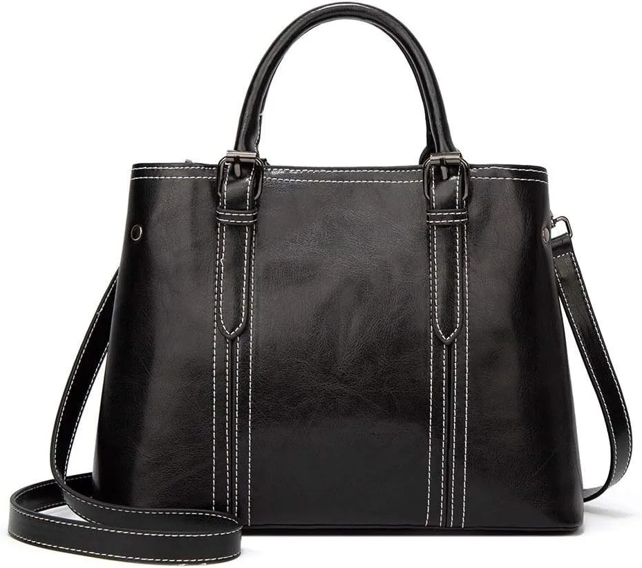 Purses and Handbags for Women Fashion Ladies PU Leather Top Handle Satchel Shoulder Tote Bags (Black)