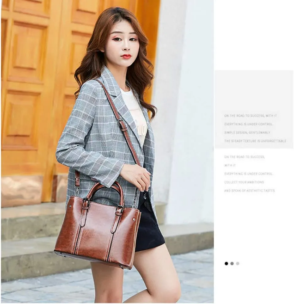 Purses and Handbags for Women Fashion Ladies PU Leather Top Handle Satchel Shoulder Tote Bags (Brown)