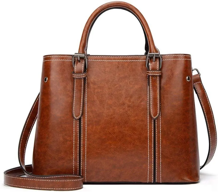 Purses and Handbags for Women Fashion Ladies PU Leather Top Handle Satchel Shoulder Tote Bags (Brown)