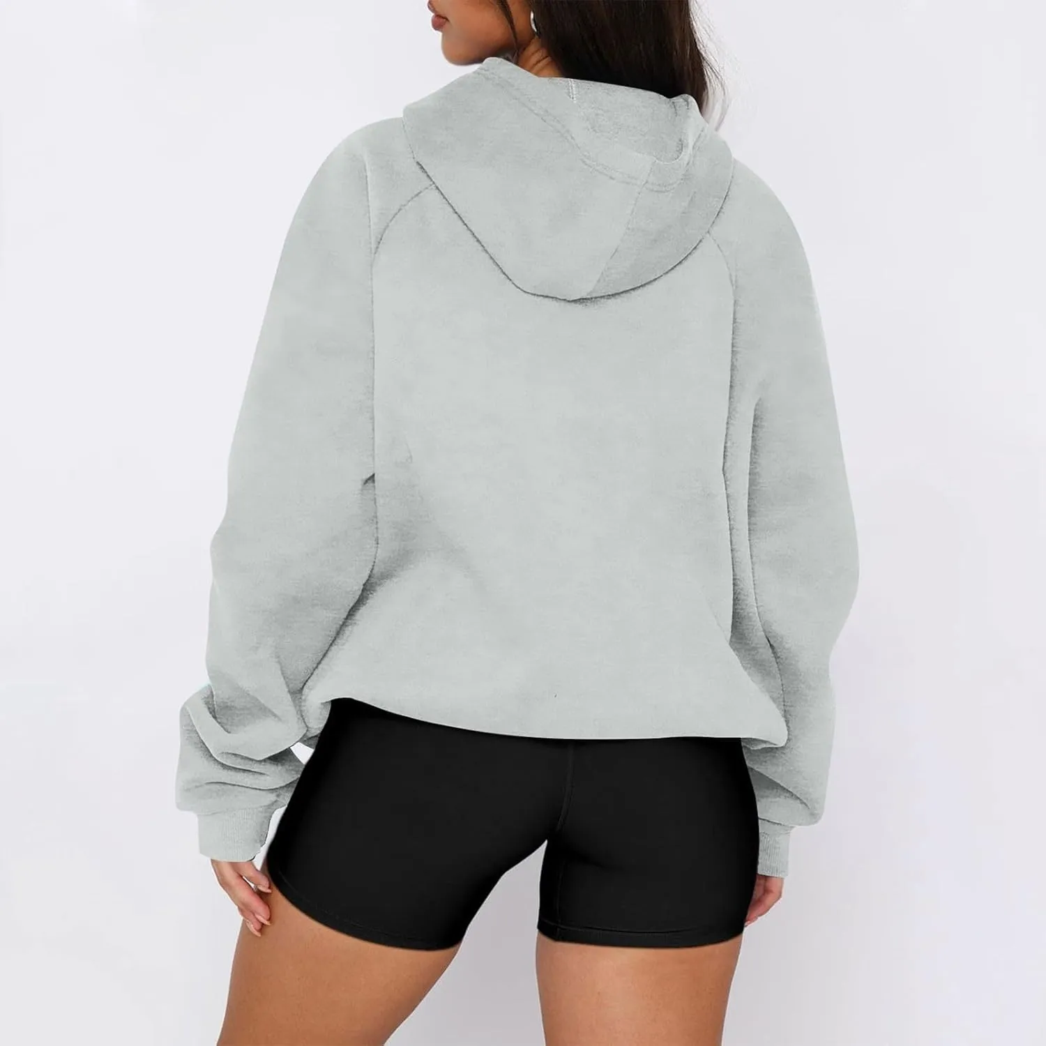 Quarter Zip Pullover Women,2024 Fall Casual Loose Oversized Hoodies Plain Long Sleeve Shirts With Kangaroo Pockets