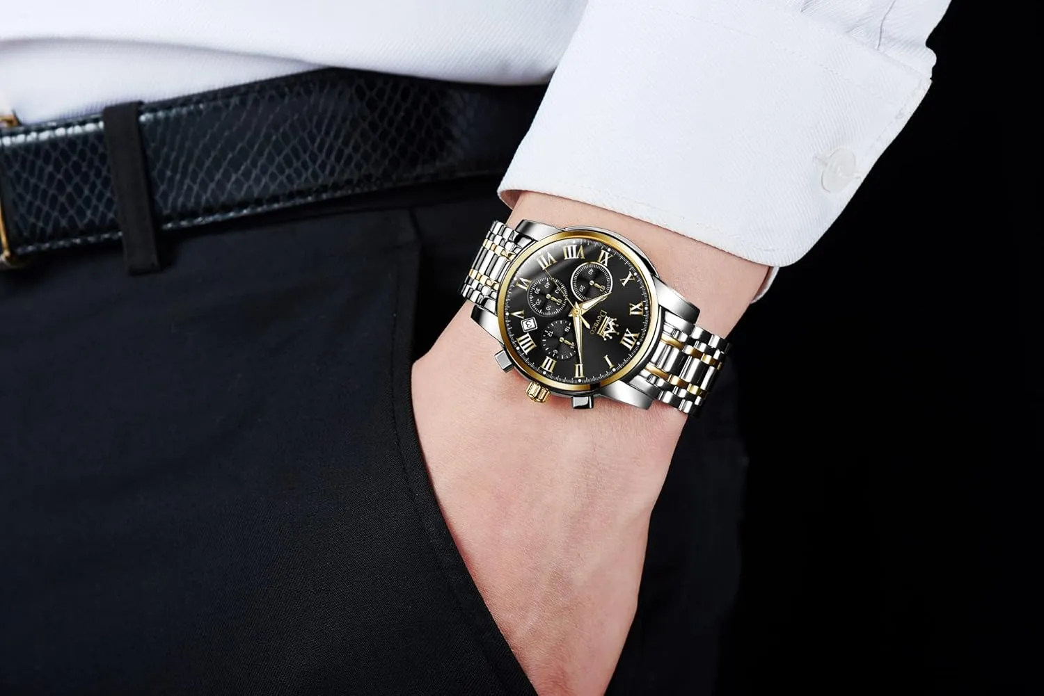 Quartz Mens Watches Stainless Steel Waterproof Watches for Men,Night Light Calendar Chronograph Watch for Men