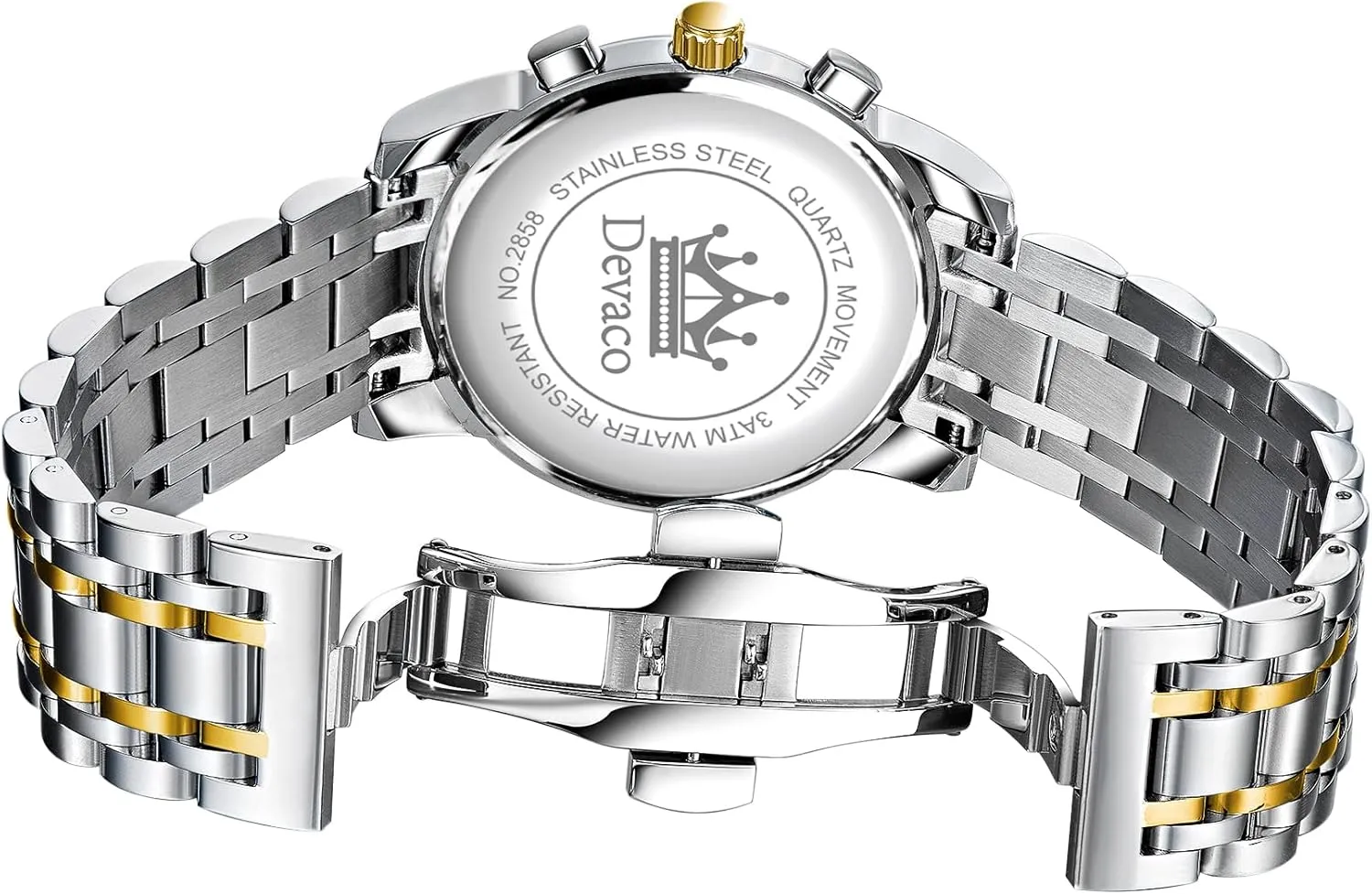 Quartz Mens Watches Stainless Steel Waterproof Watches for Men,Night Light Calendar Chronograph Watch for Men