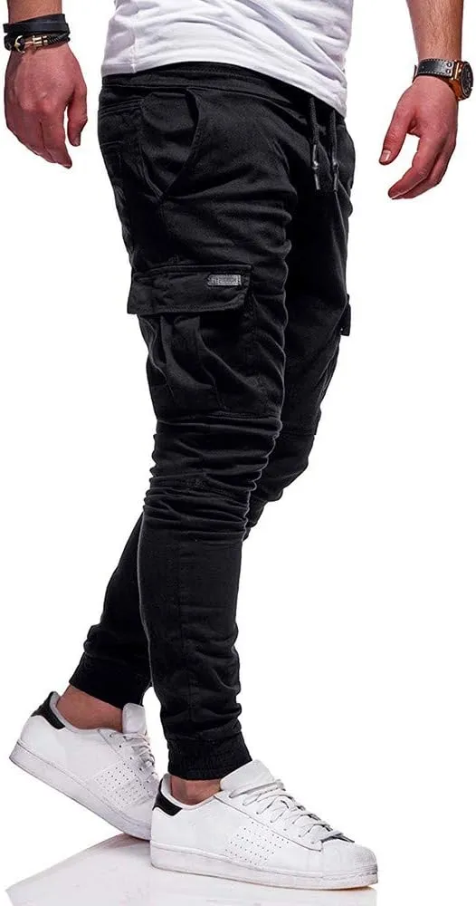 QWENTMTNTY Cargo Pants for Men Slim Fit Casual Cotton Skinny Joggers Big and Tall Hiking Athletic Gym Workout Sweatpants