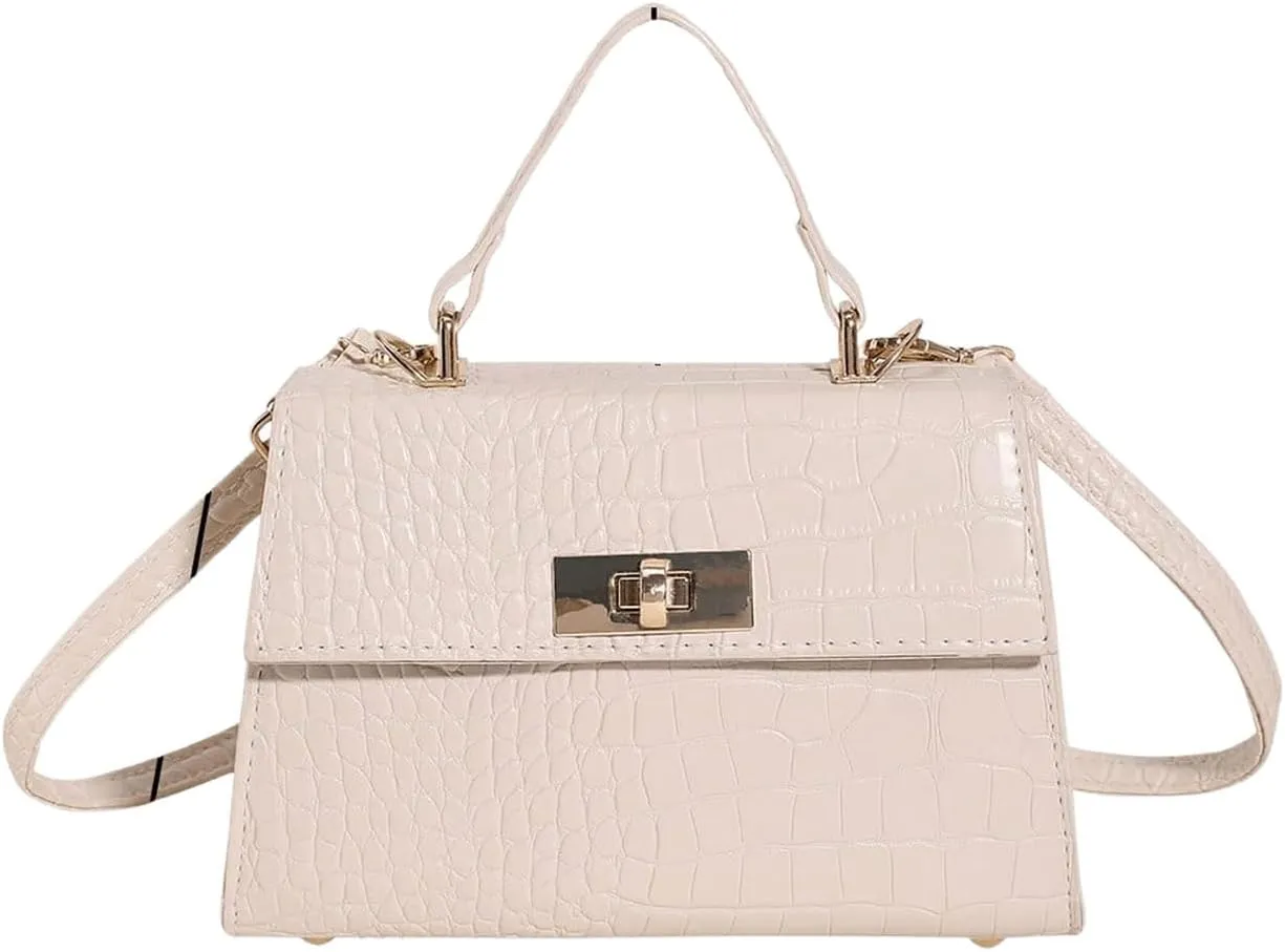 QWINEE Women's Elegant PU Leather Crossbody Bag Double Handle Crocodile Embossed Shoulder Bag
