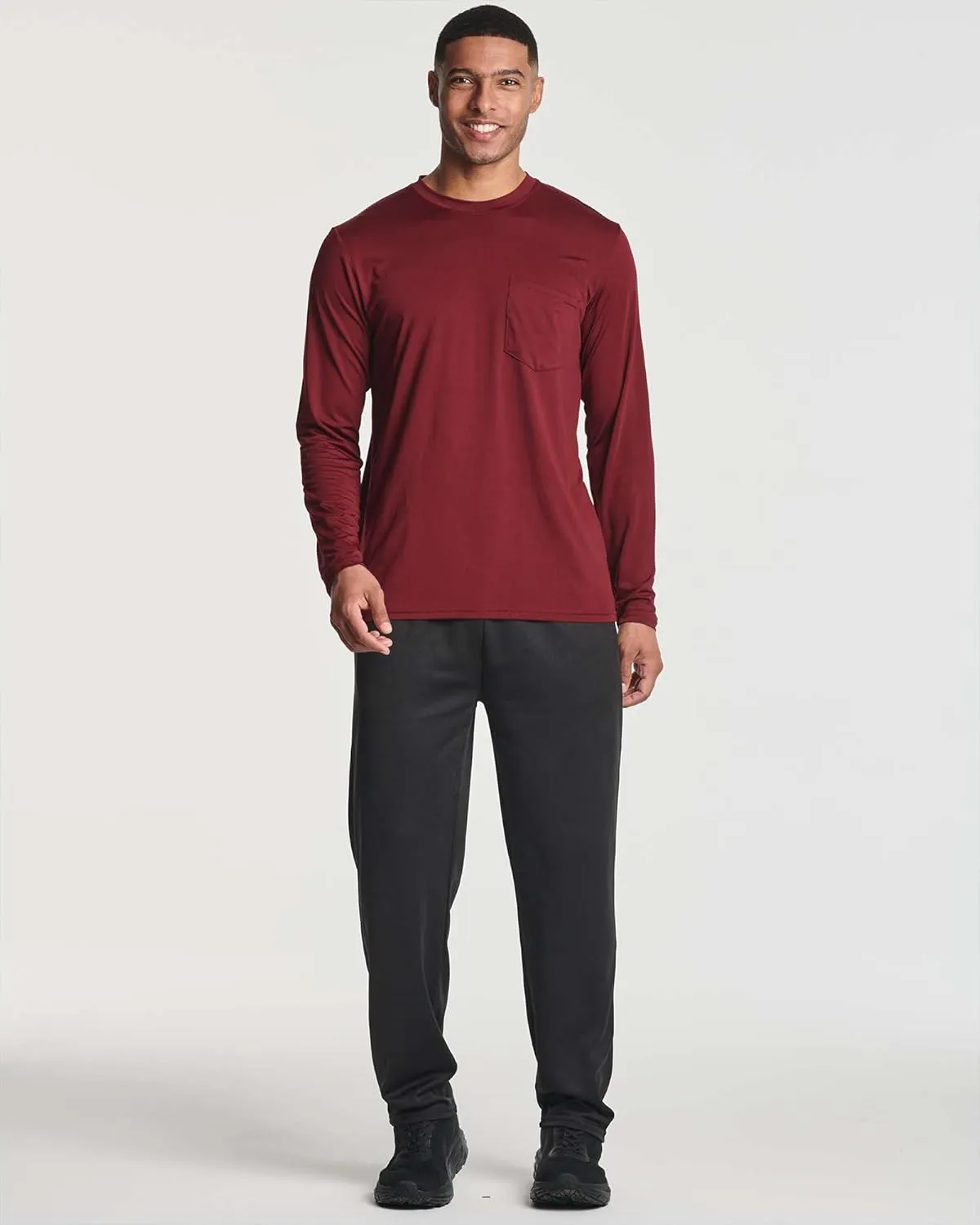 Real Essentials 4 Pack: Men's Dry-Fit Active Athletic Long Sleeve Pocket Crew T-Shirt Outdoors UPF 50 S-5XLT