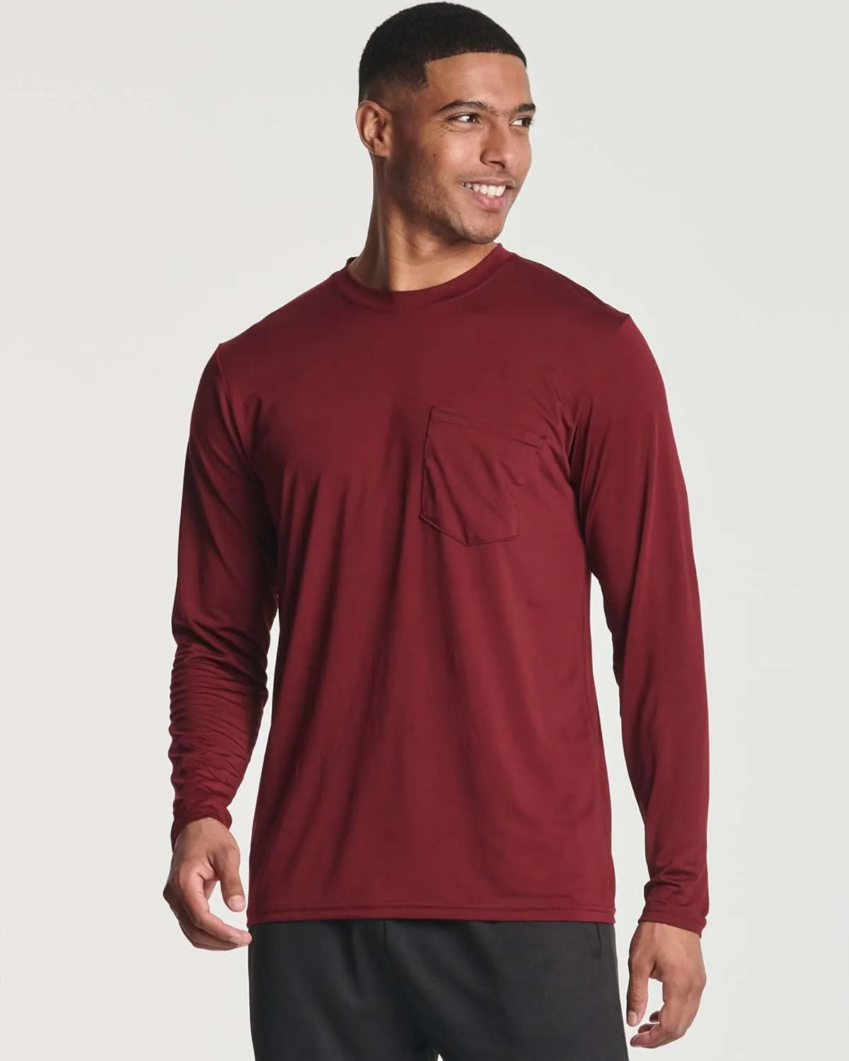 Real Essentials 4 Pack: Men's Dry-Fit Active Athletic Long Sleeve Pocket Crew T-Shirt Outdoors UPF 50 S-5XLT