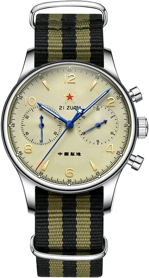 Retro Chronograph Men Watches ST1901 Mechanical Movement Hand Winding Men Wristwatches Sapphire Crystal Waterproof Military Pilot Watch for Men