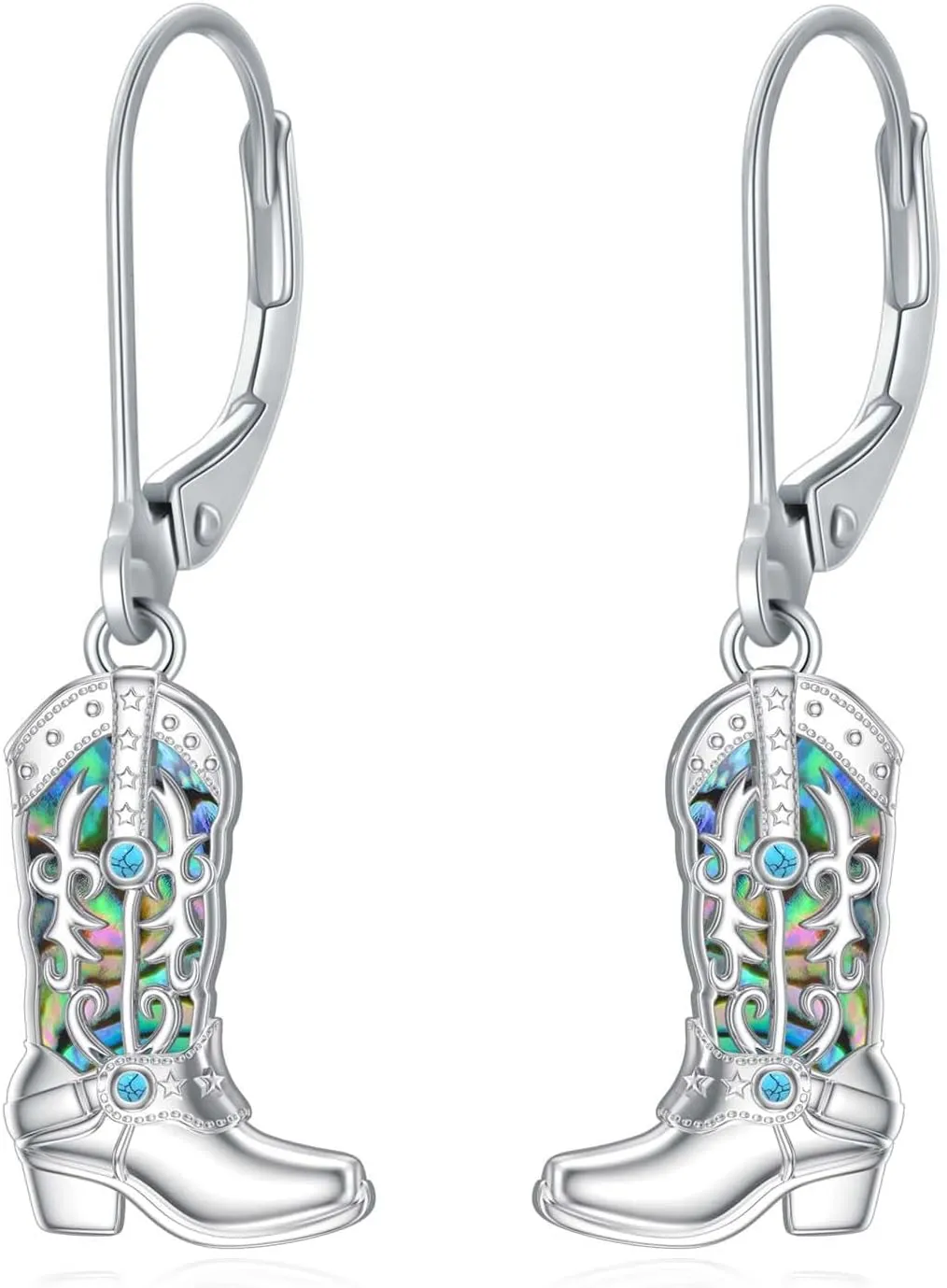 ROMANTIC WORK Turquoise Cowgirl Earrings 925 Sterling Silver Abalone Shell Boot Dangle Earrings Western Texas Boot Jewelry for Women Birthday Christmas Gifts