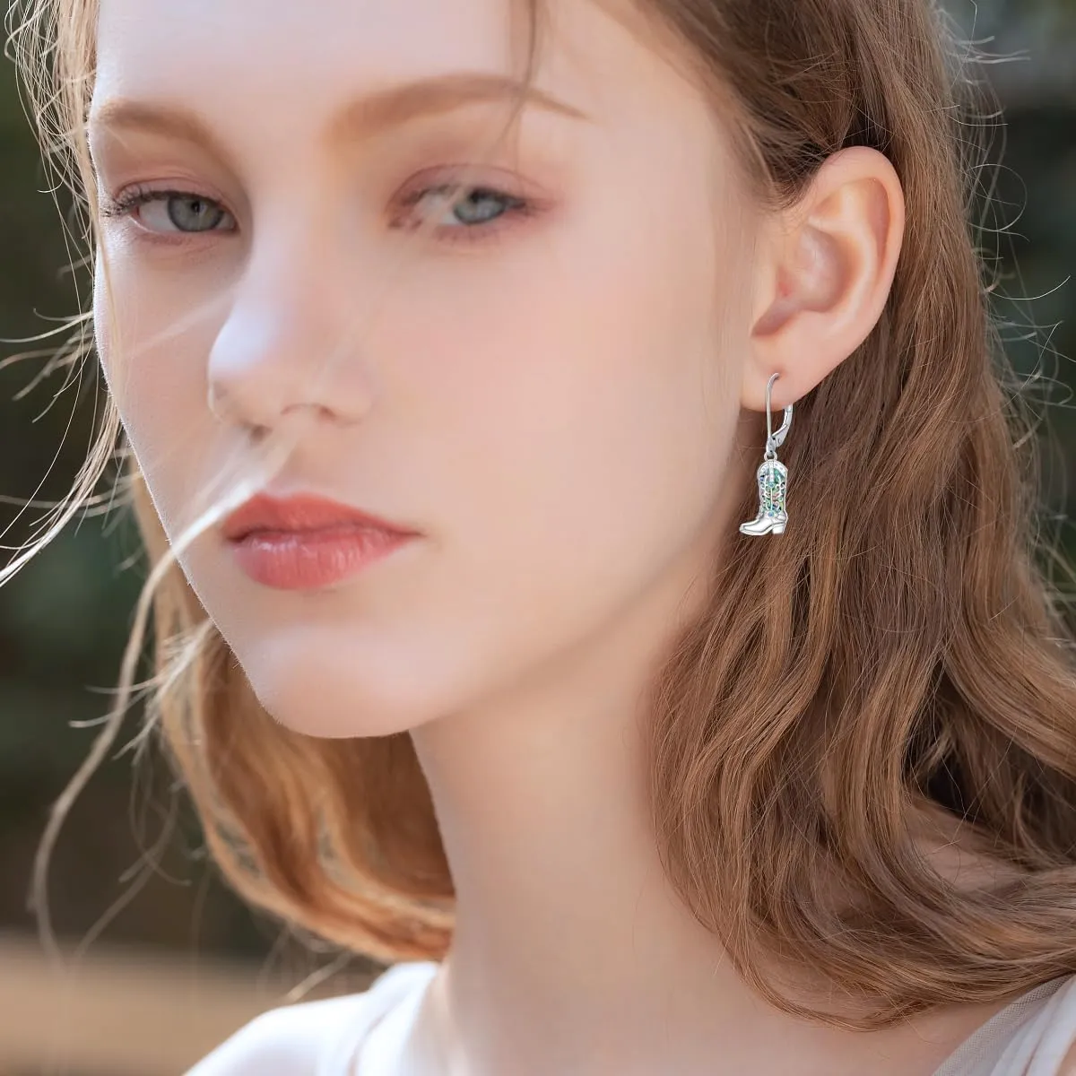 ROMANTIC WORK Turquoise Cowgirl Earrings 925 Sterling Silver Abalone Shell Boot Dangle Earrings Western Texas Boot Jewelry for Women Birthday Christmas Gifts