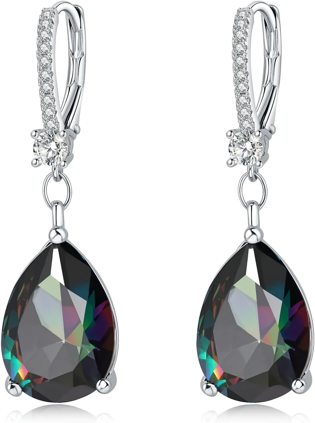S925 Sterling Silver Teardrop Leverback Dangle Earrings for Women Hypoallergenic, 1014mm Pear Cubic Zircon Drop Earrings Trendy Jewelry for Sensitive Ears