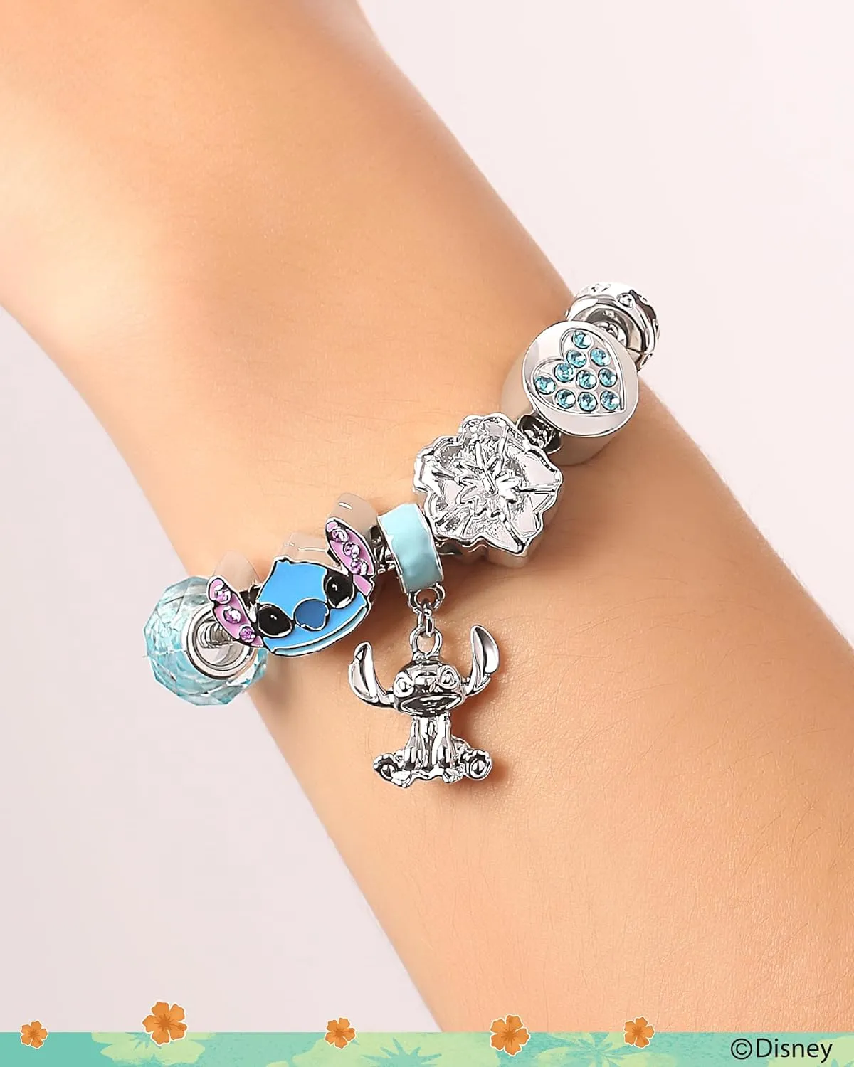 SALLY ROSE Charm Bracelets for Women, 7" Charm Bracelet with 6 Charms Featuring Hello Kitty, Stitch, and Minnie Mouse Official License