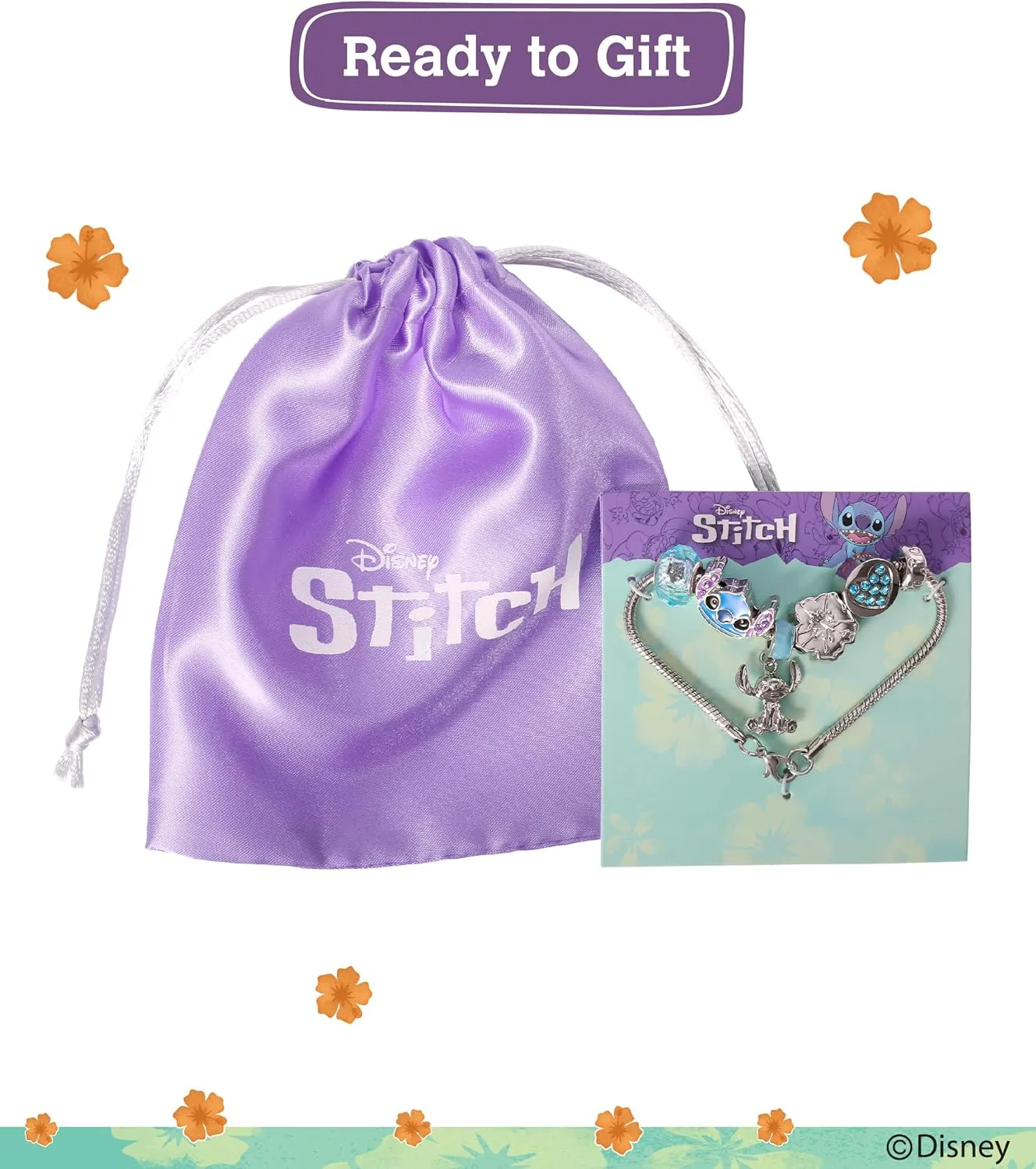 SALLY ROSE Charm Bracelets for Women, 7" Charm Bracelet with 6 Charms Featuring Hello Kitty, Stitch, and Minnie Mouse Official License
