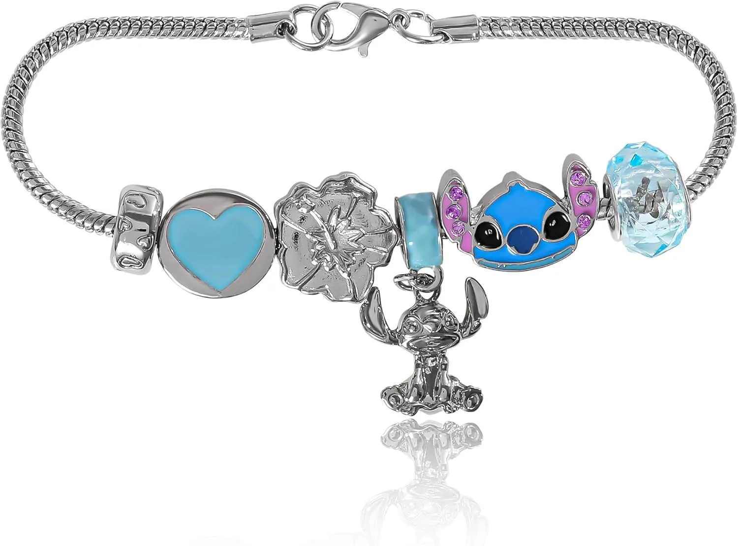 SALLY ROSE Charm Bracelets for Women, 7" Charm Bracelet with 6 Charms Featuring Hello Kitty, Stitch, and Minnie Mouse Official License
