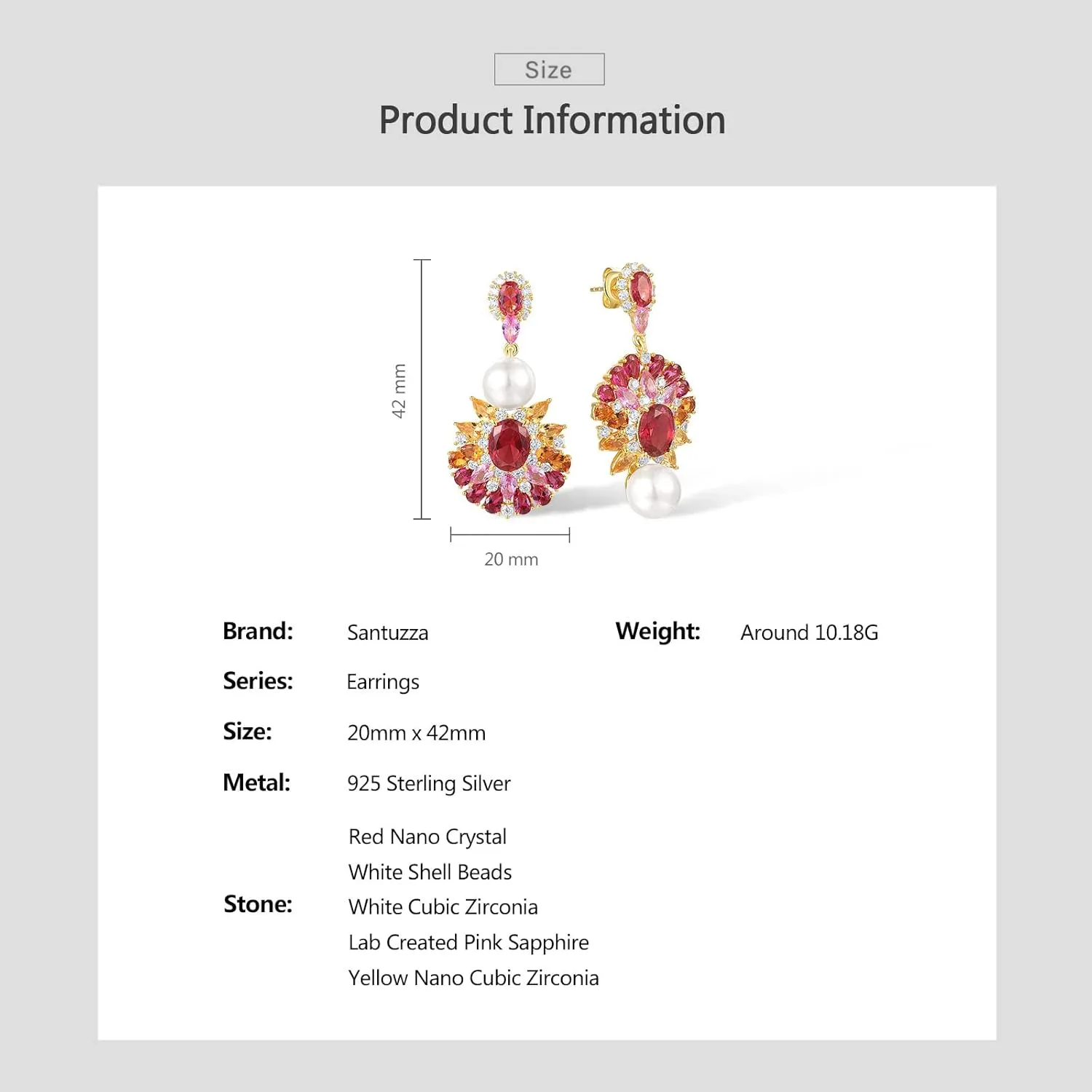 Santuzza 925 Sterling Silver Sector Cubic Zirconia Earrings for Women