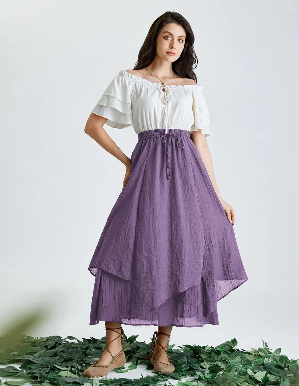 Scarlet Darkness Women Renaissance High Waist Skirt Double Layered Flowy Long Skirts