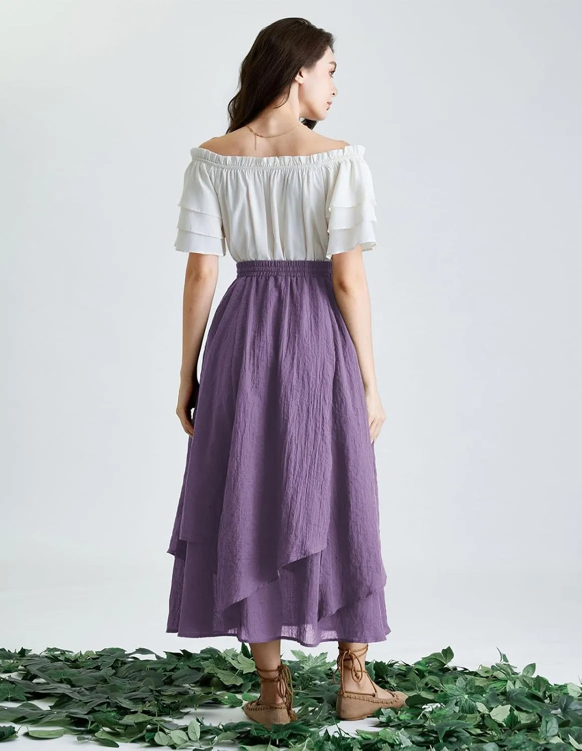 Scarlet Darkness Women Renaissance High Waist Skirt Double Layered Flowy Long Skirts