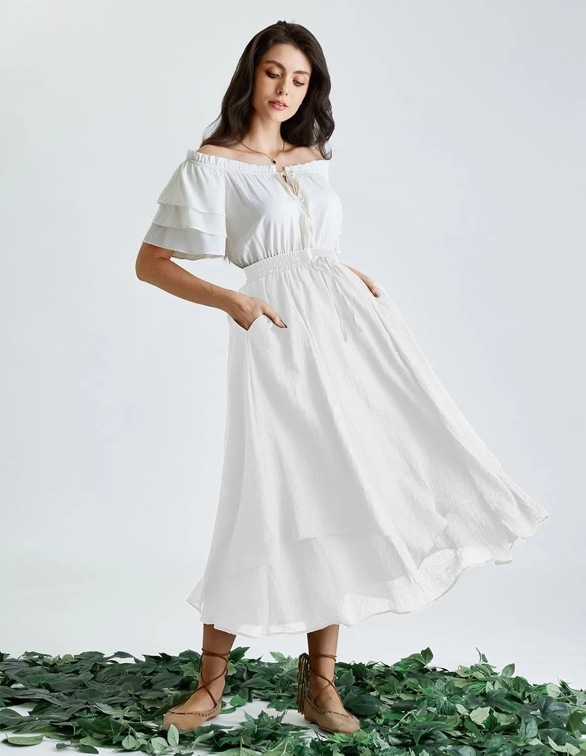 Scarlet Darkness Women Renaissance High Waist Skirt Double Layered Flowy Long Skirts