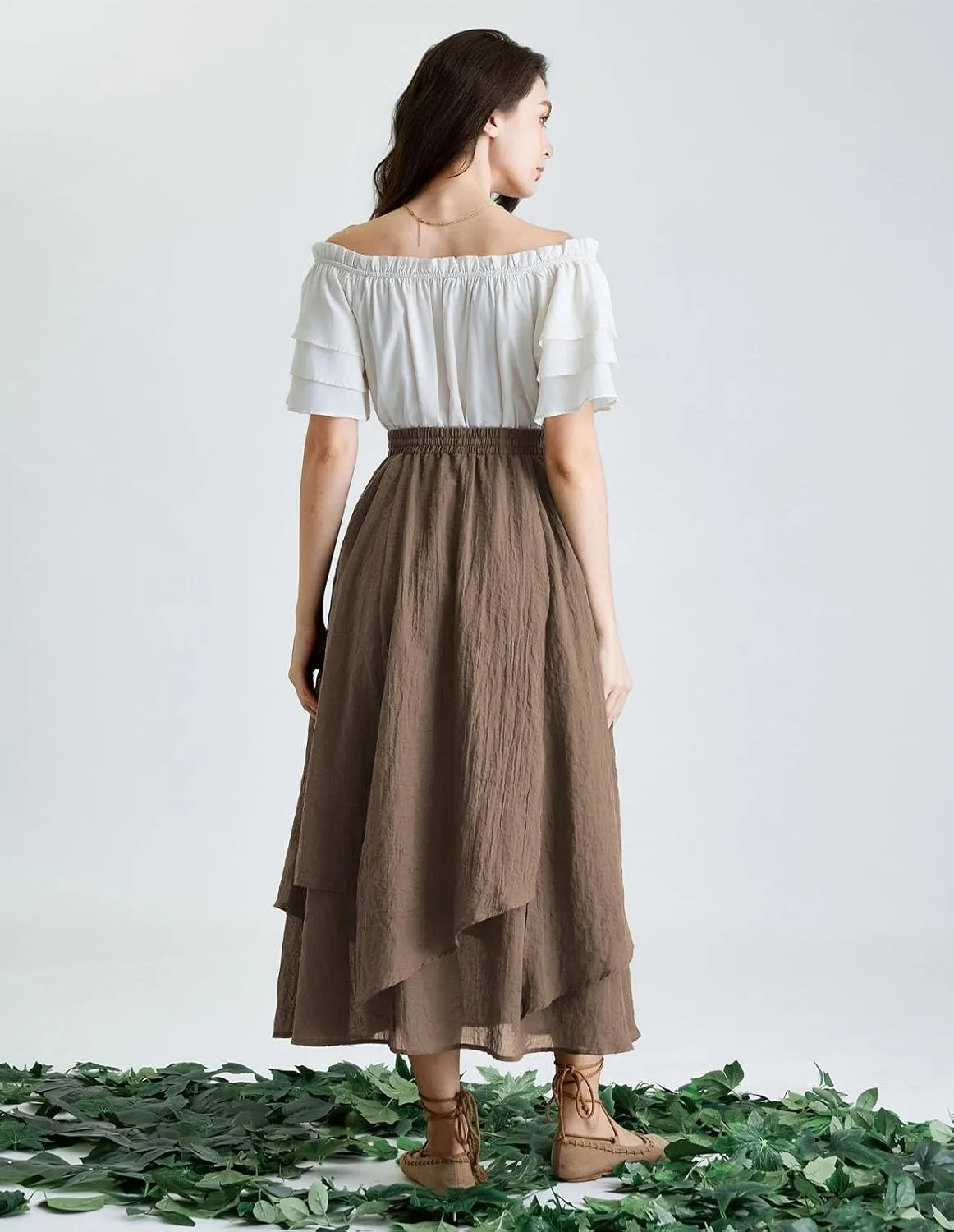 Scarlet Darkness Women Renaissance High Waist Skirt Double Layered Flowy Long Skirts