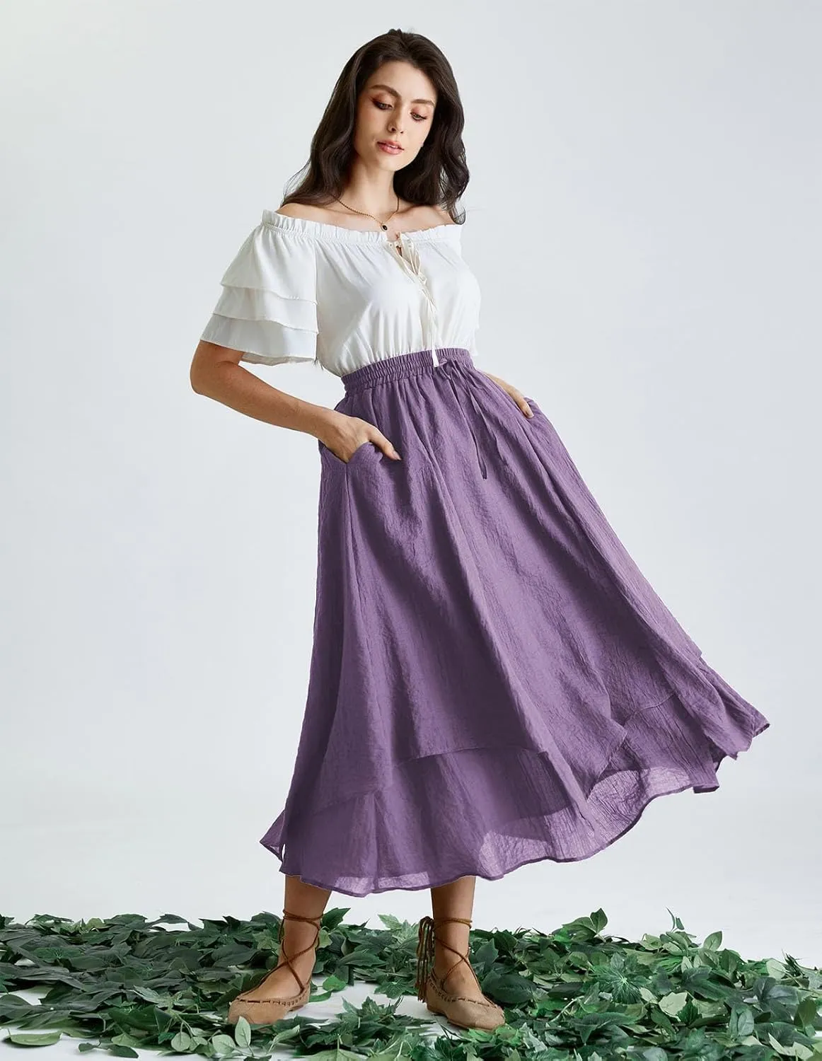 Scarlet Darkness Women Renaissance High Waist Skirt Double Layered Flowy Long Skirts