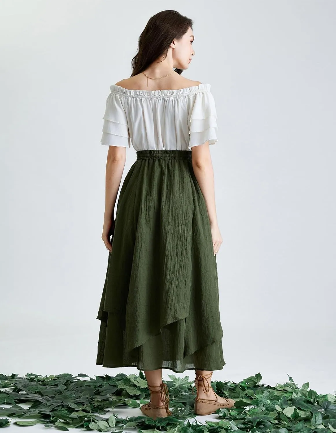 Scarlet Darkness Women Renaissance High Waist Skirt Double Layered Flowy Long Skirts