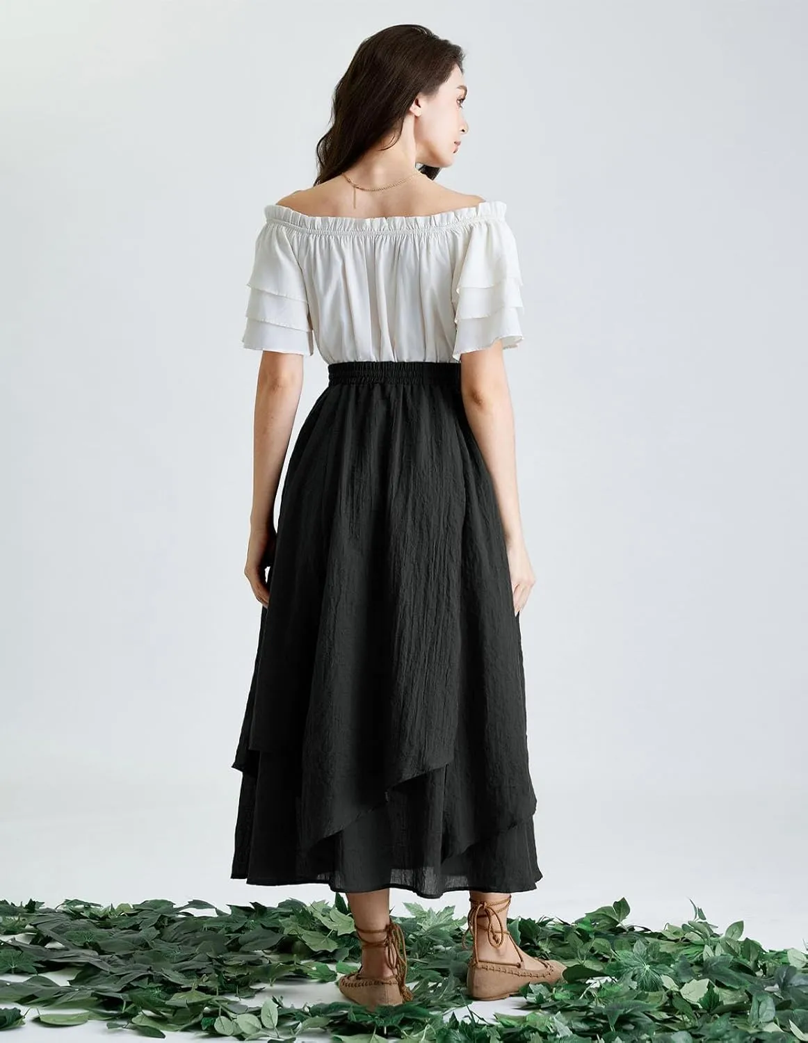 Scarlet Darkness Women Renaissance High Waist Skirt Double Layered Flowy Long Skirts